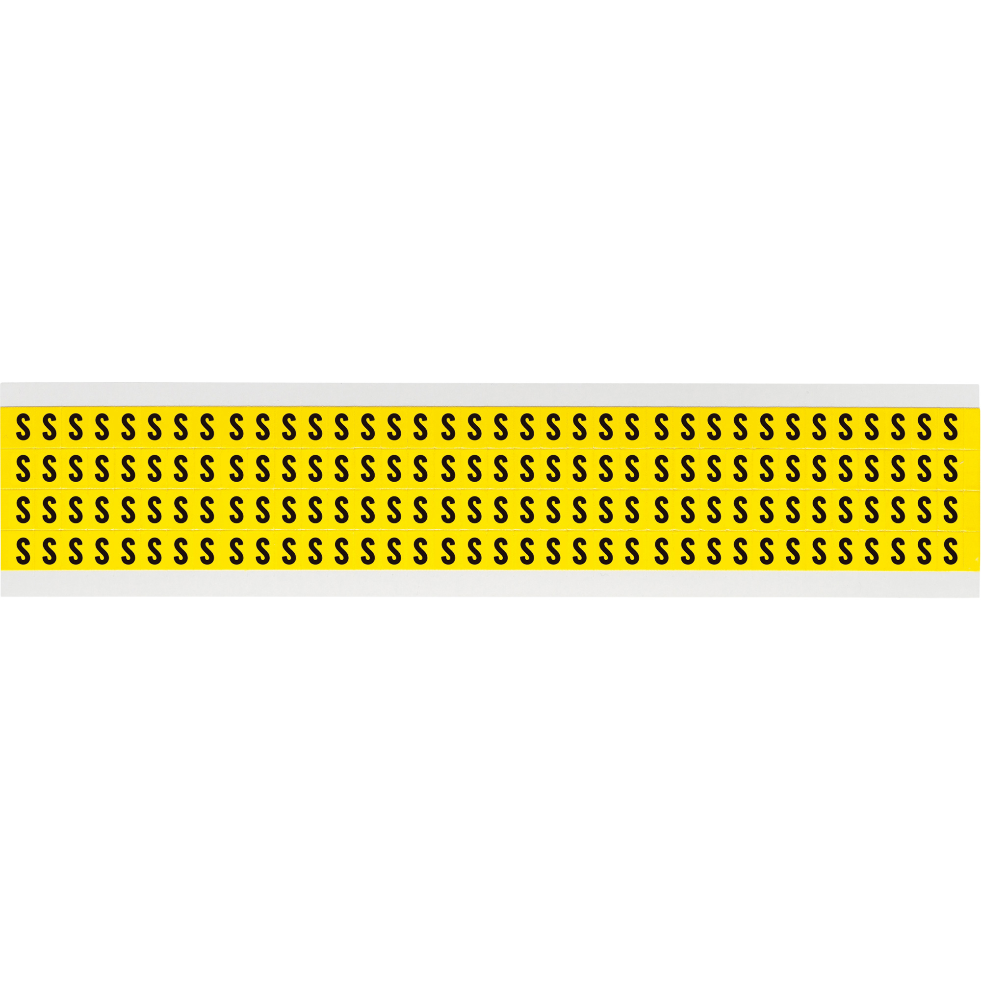 Étiquettes de lettres & chiffres individuels repositionnables, S, 1/4" h, Noir sur jaune