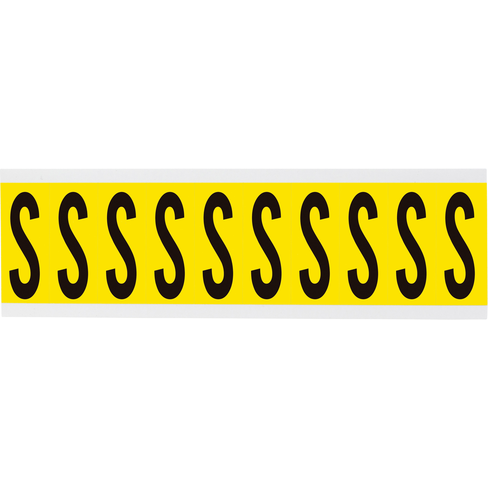 Étiquettes de lettres & chiffres individuels repositionnables, S, 2" h, Noir sur jaune