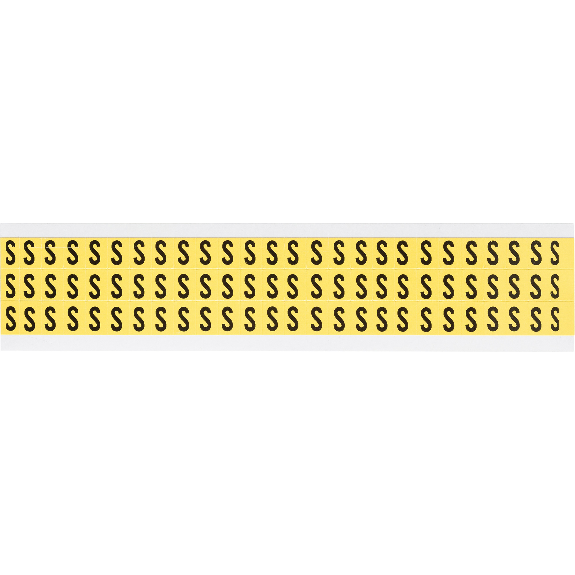 Étiquettes de lettres & chiffres individuels repositionnables, S, 3/8" h, Noir sur jaune