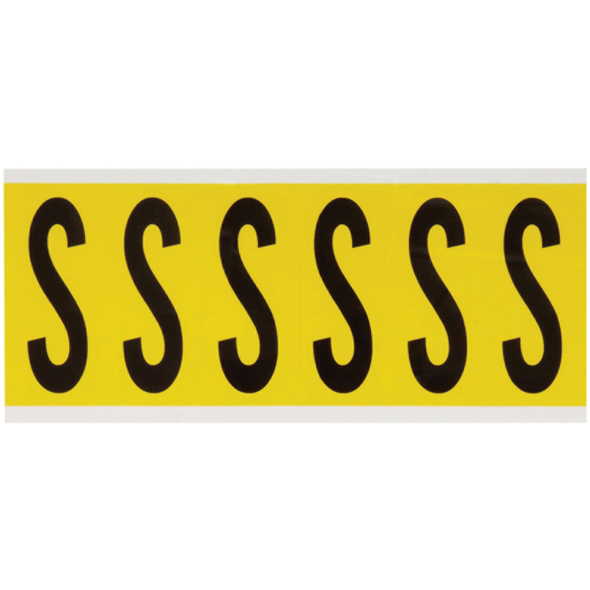 Étiquettes de lettres & chiffres individuels repositionnables, S, 3" h, Noir sur jaune
