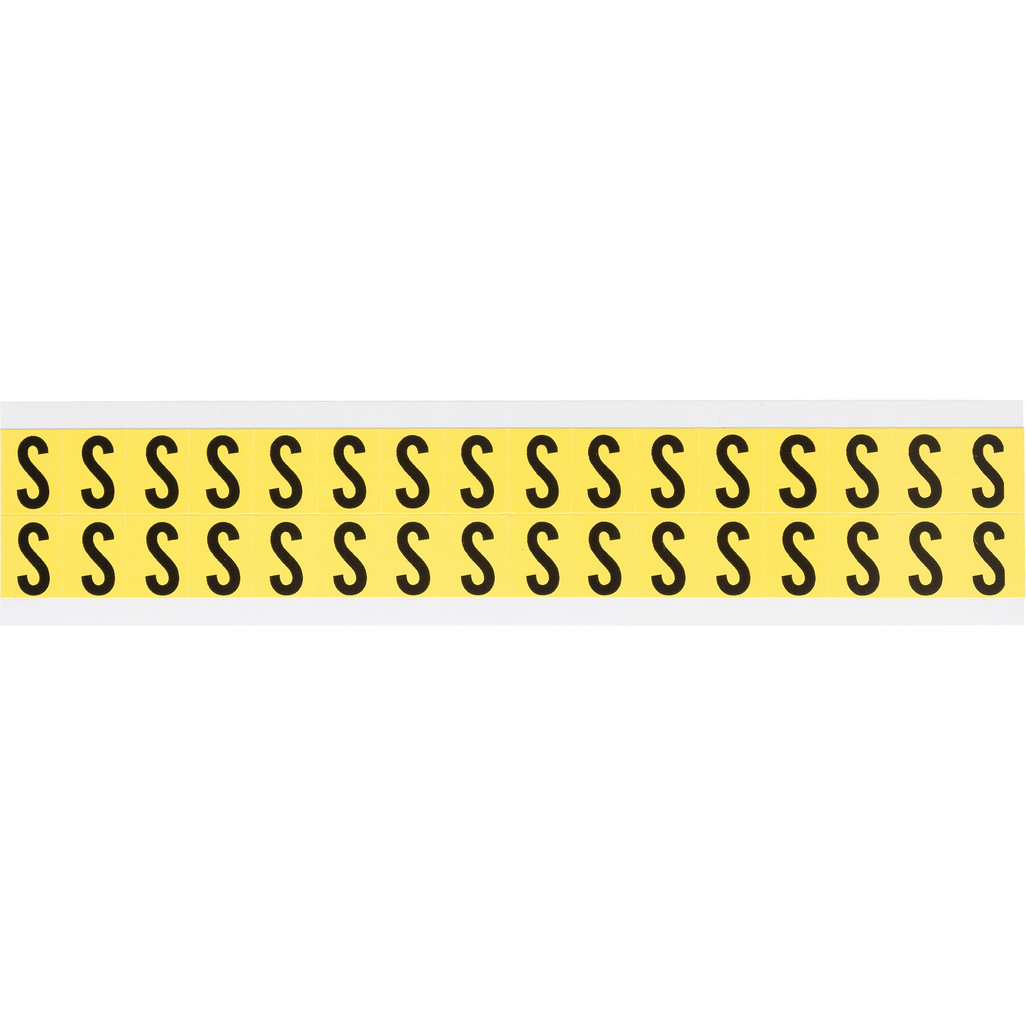 Étiquettes de lettres & chiffres individuels repositionnables, S, 5/8" h, Noir sur jaune