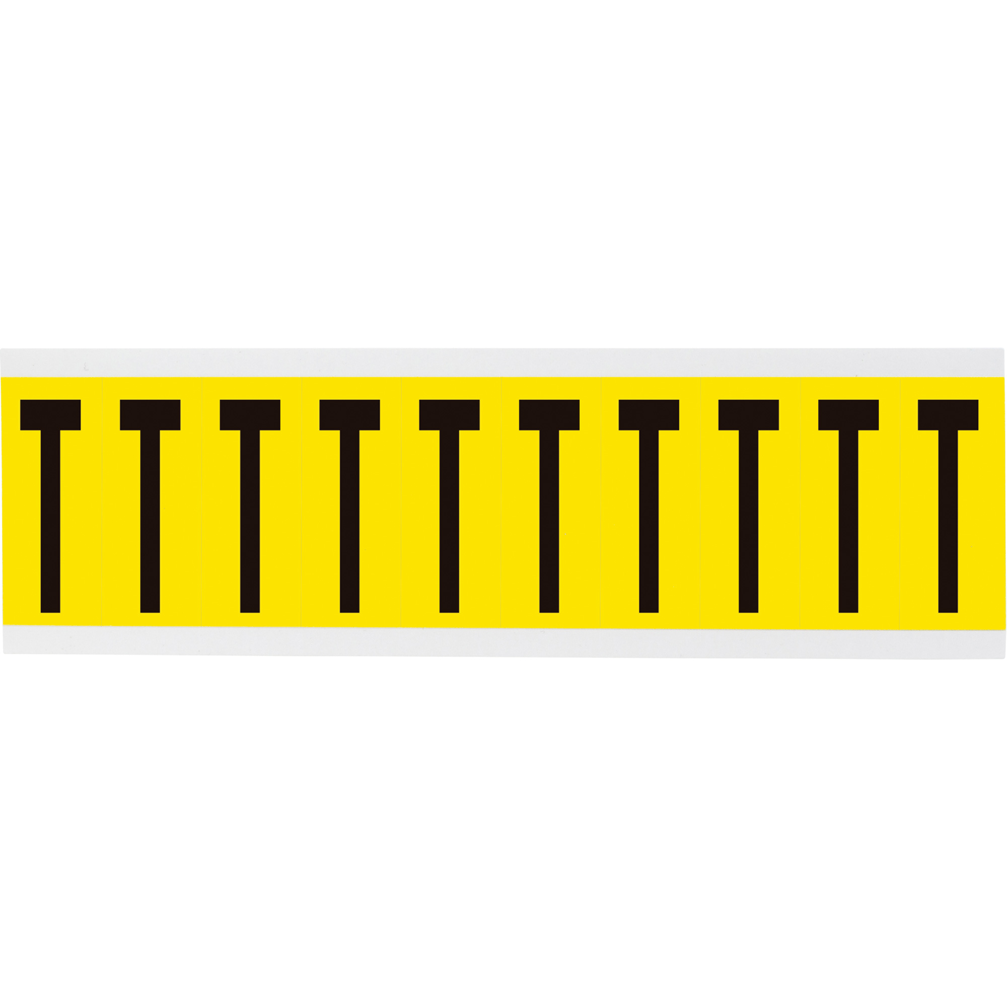 Étiquettes de lettres & chiffres individuels repositionnables, T, 2" h, Noir sur jaune