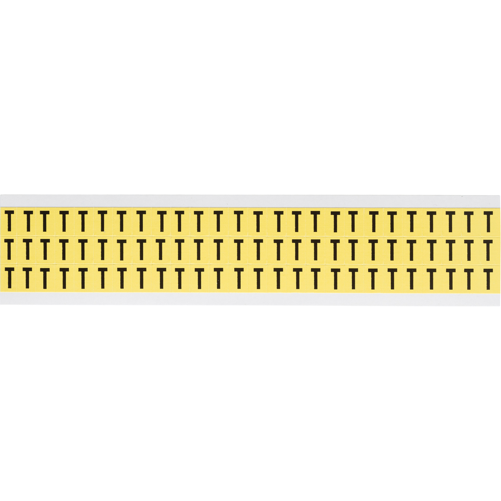 Étiquettes de lettres & chiffres individuels repositionnables, T, 3/8" h, Noir sur jaune