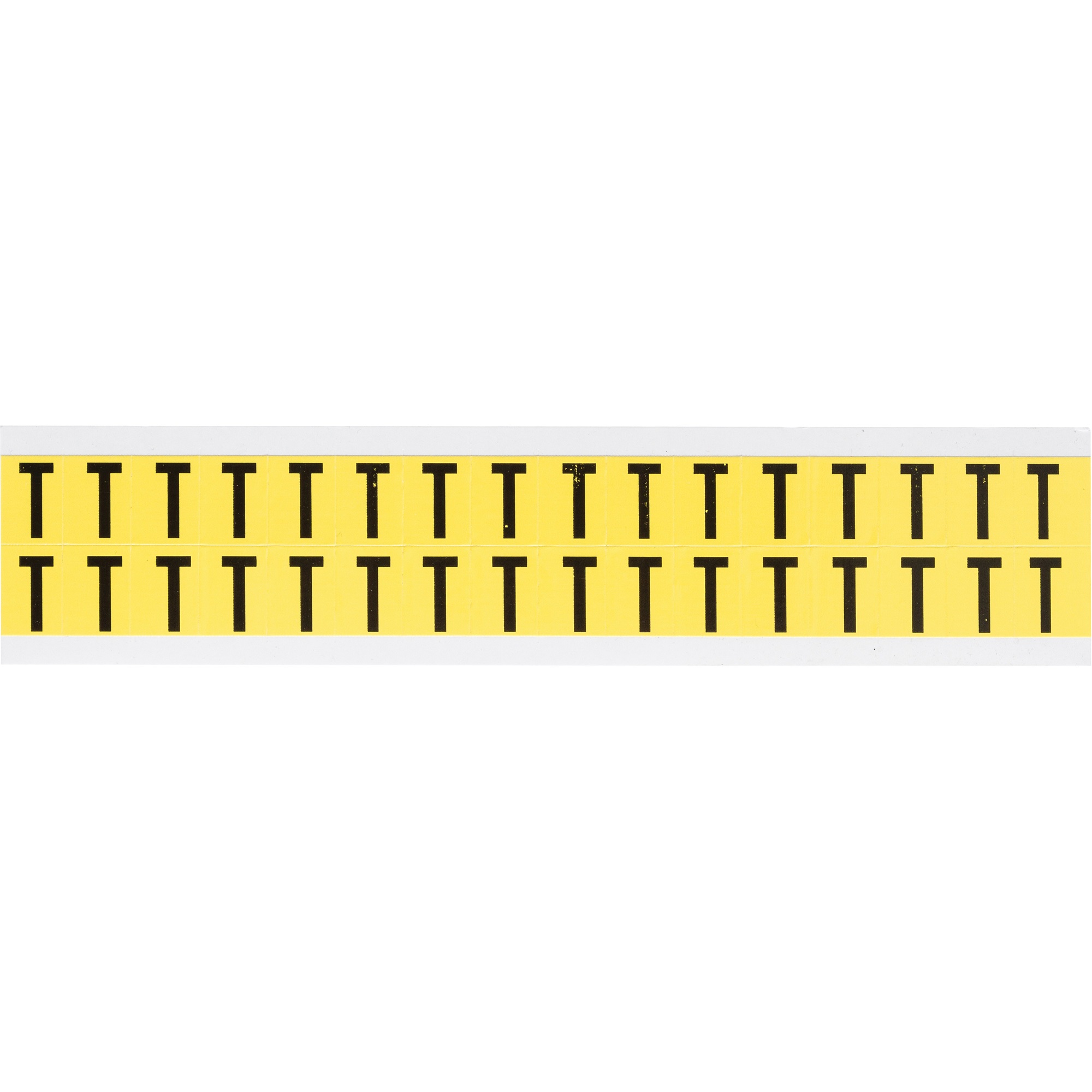 Étiquettes de lettres & chiffres individuels repositionnables, T, 5/8" h, Noir sur jaune
