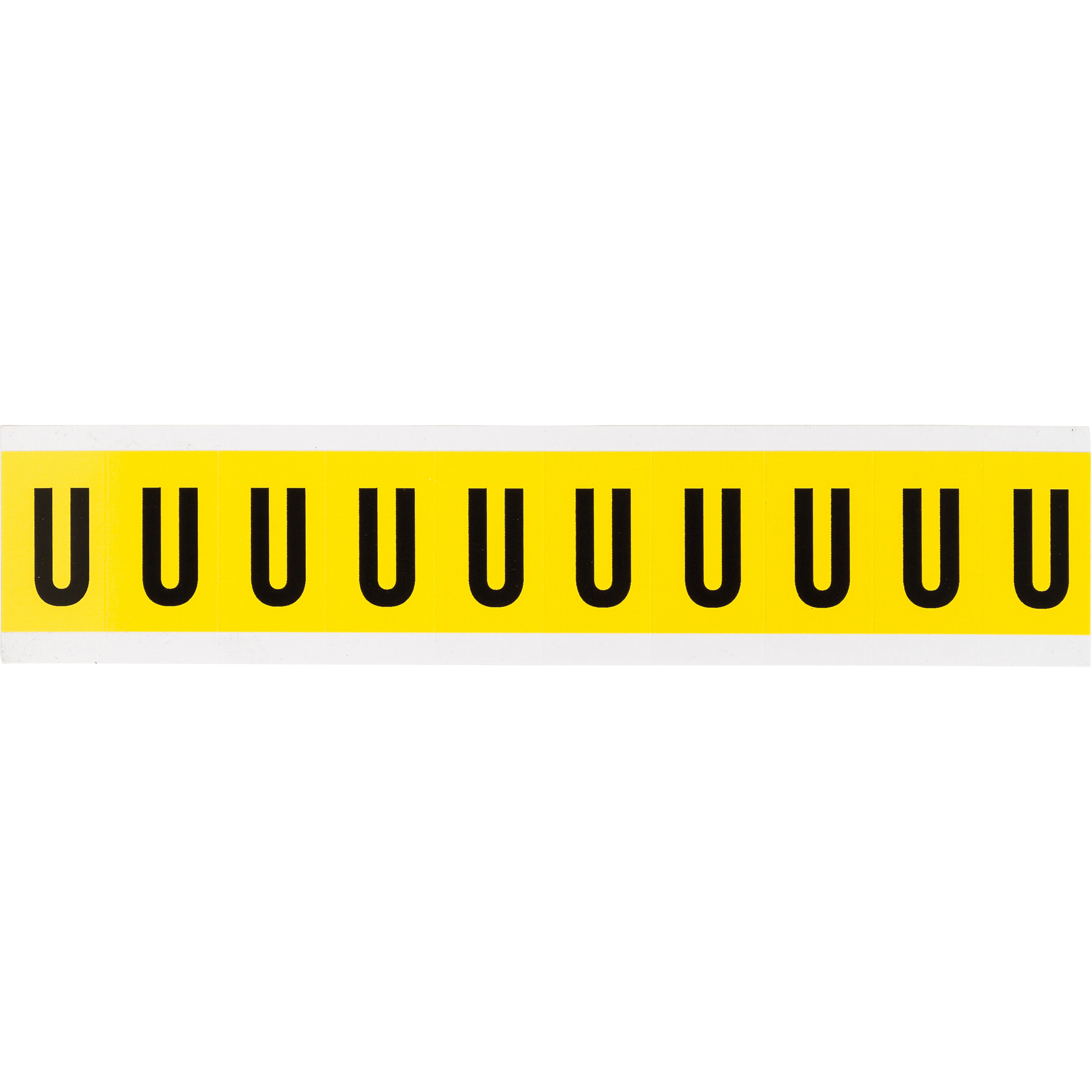 Étiquettes de lettres & chiffres individuels repositionnables, U, 1" h, Noir sur jaune