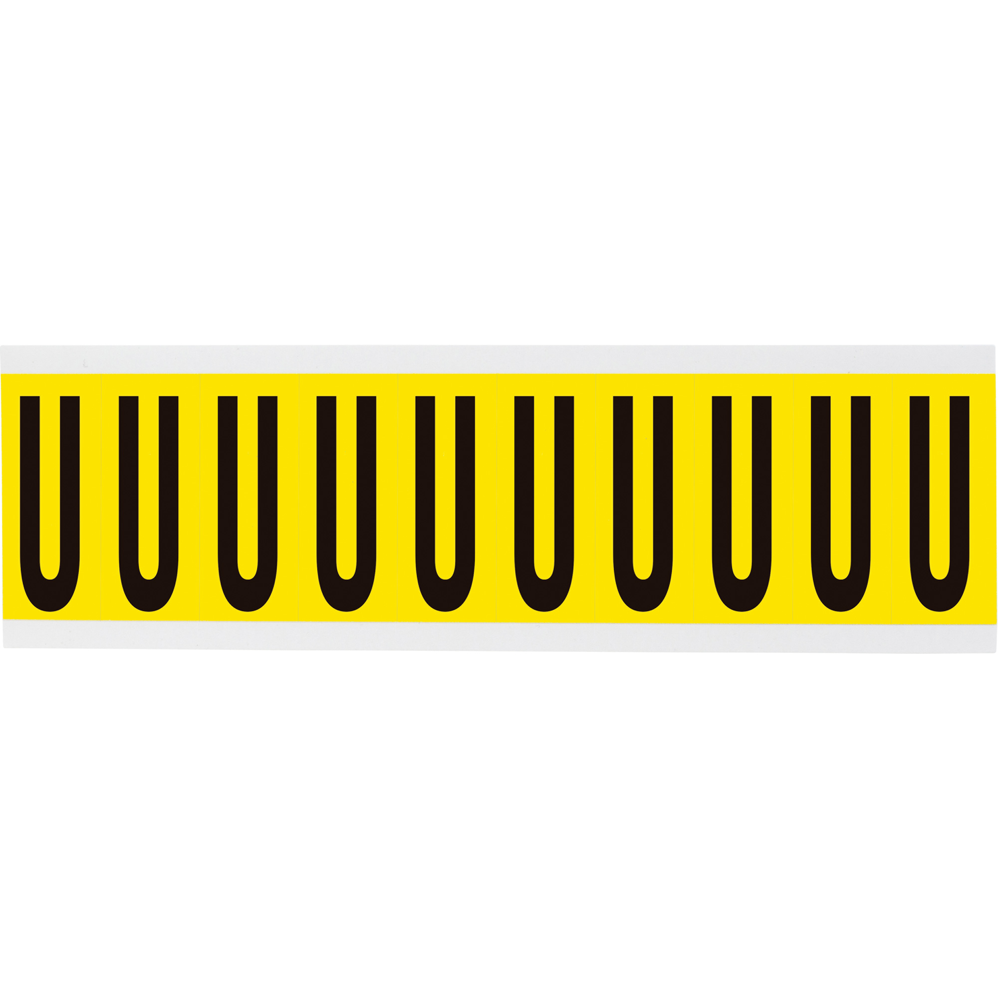 Étiquettes de lettres & chiffres individuels repositionnables, U, 2" h, Noir sur jaune