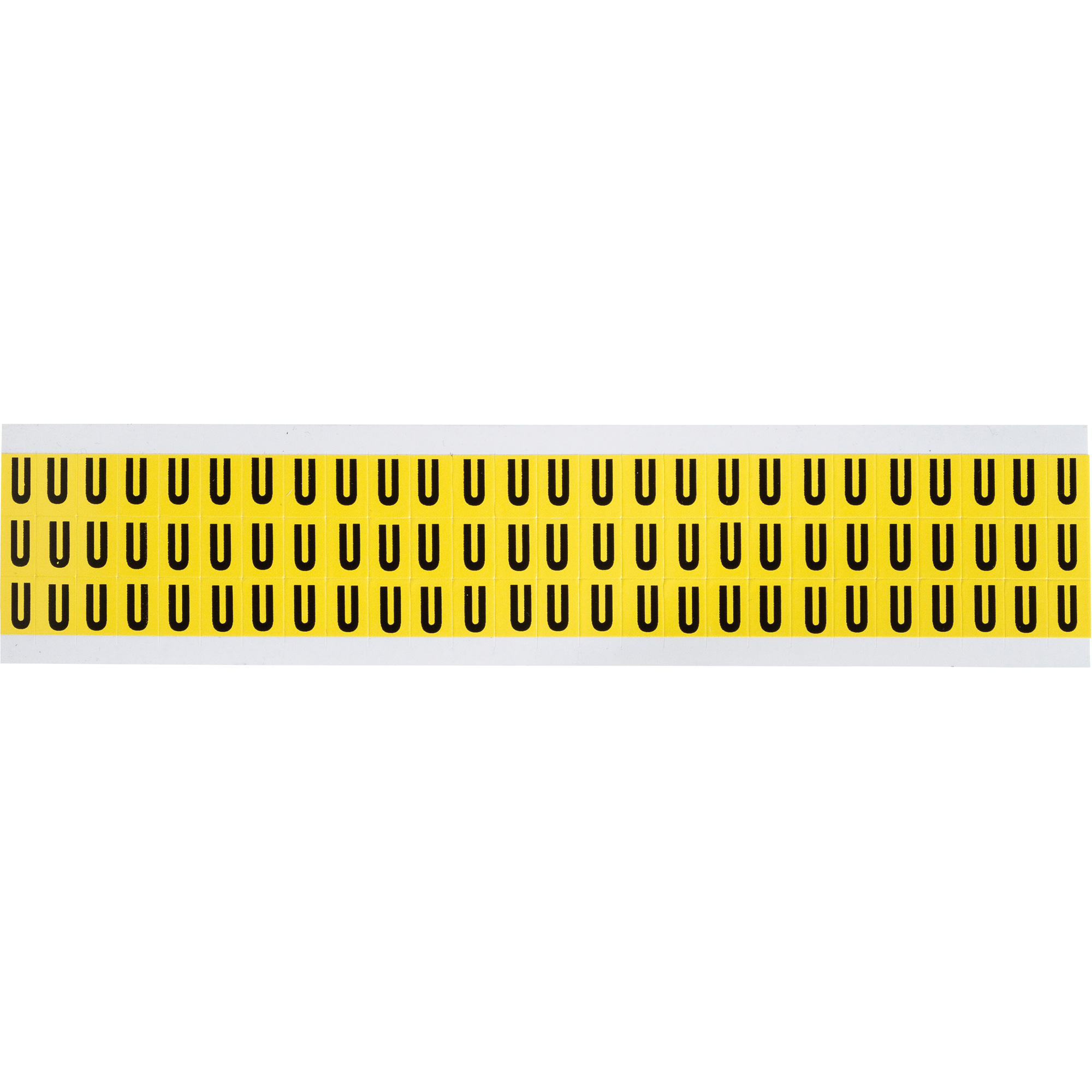 Étiquettes de lettres & chiffres individuels repositionnables, U, 3/8" h, Noir sur jaune