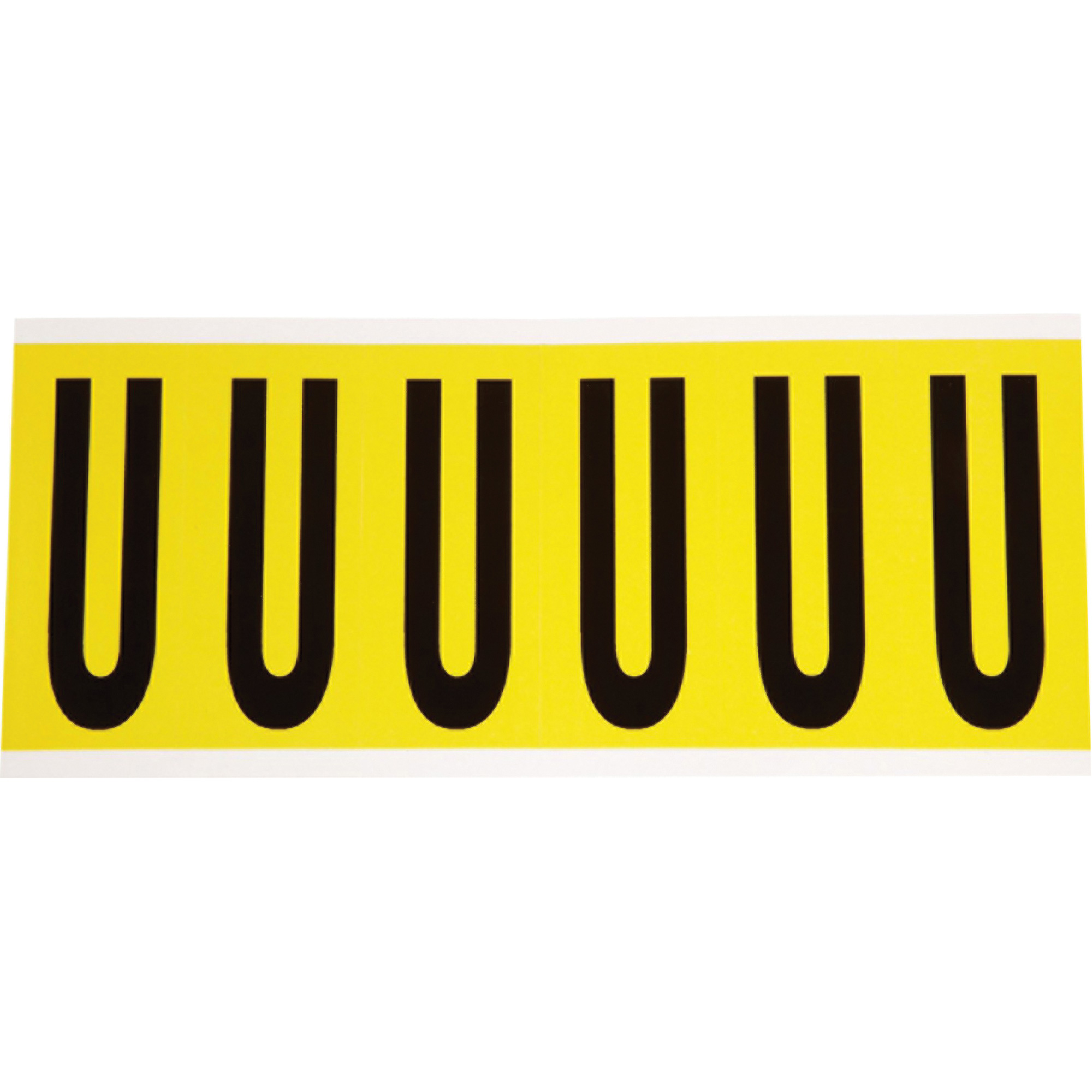 Étiquettes de lettres & chiffres individuels repositionnables, U, 3" h, Noir sur jaune