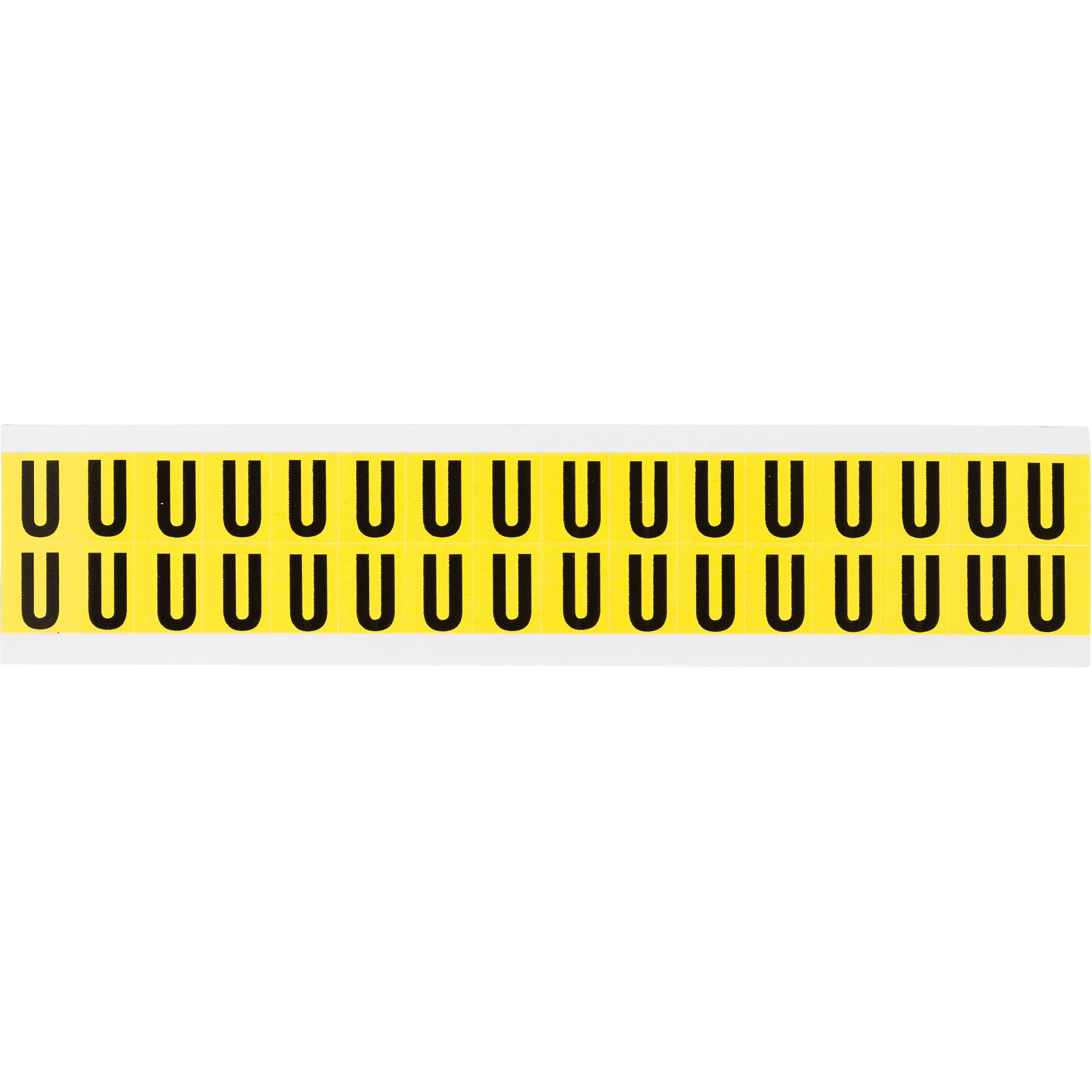 Étiquettes de lettres & chiffres individuels repositionnables, U, 5/8" h, Noir sur jaune