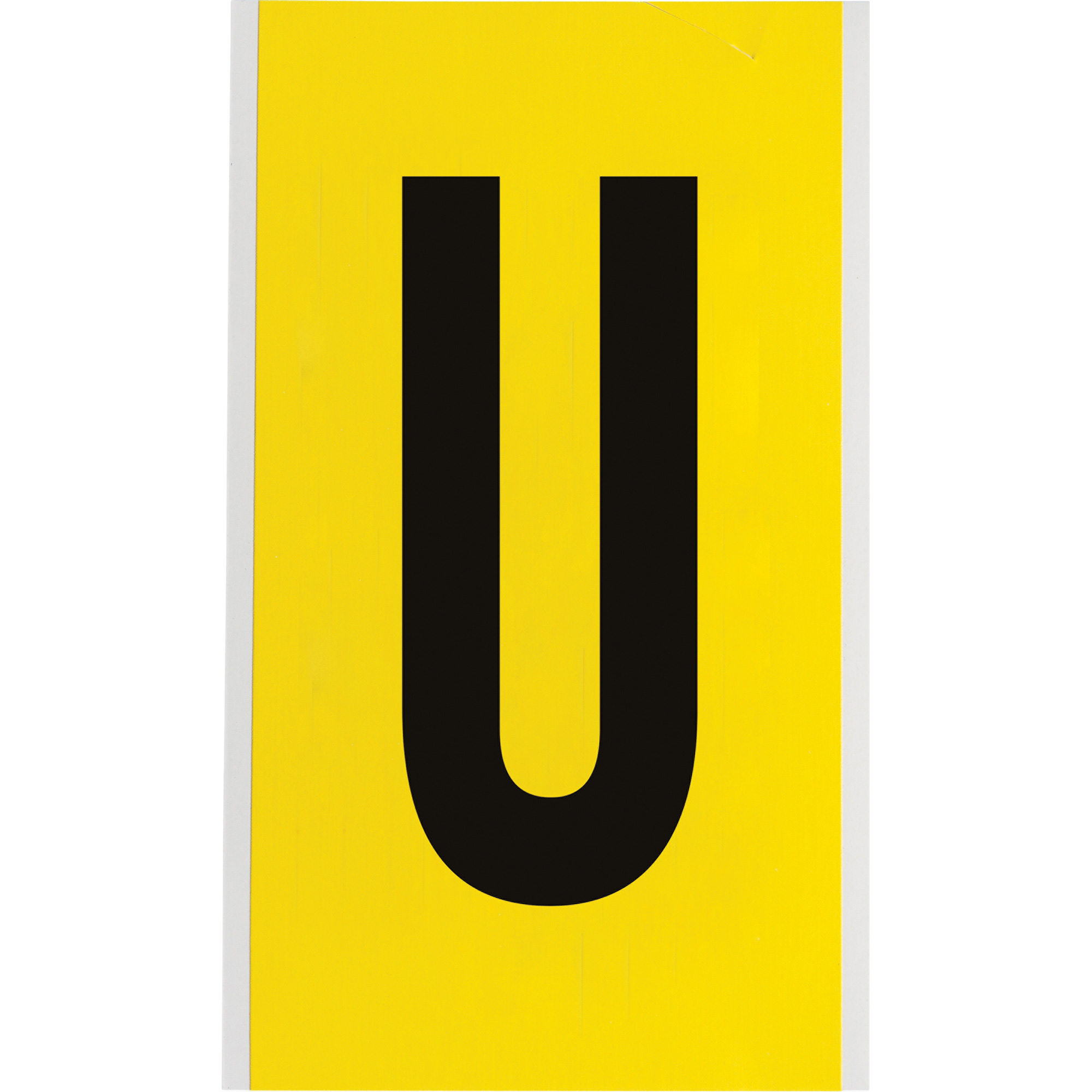 Étiquettes de lettres & chiffres individuels repositionnables, U, 6" h, Noir sur jaune