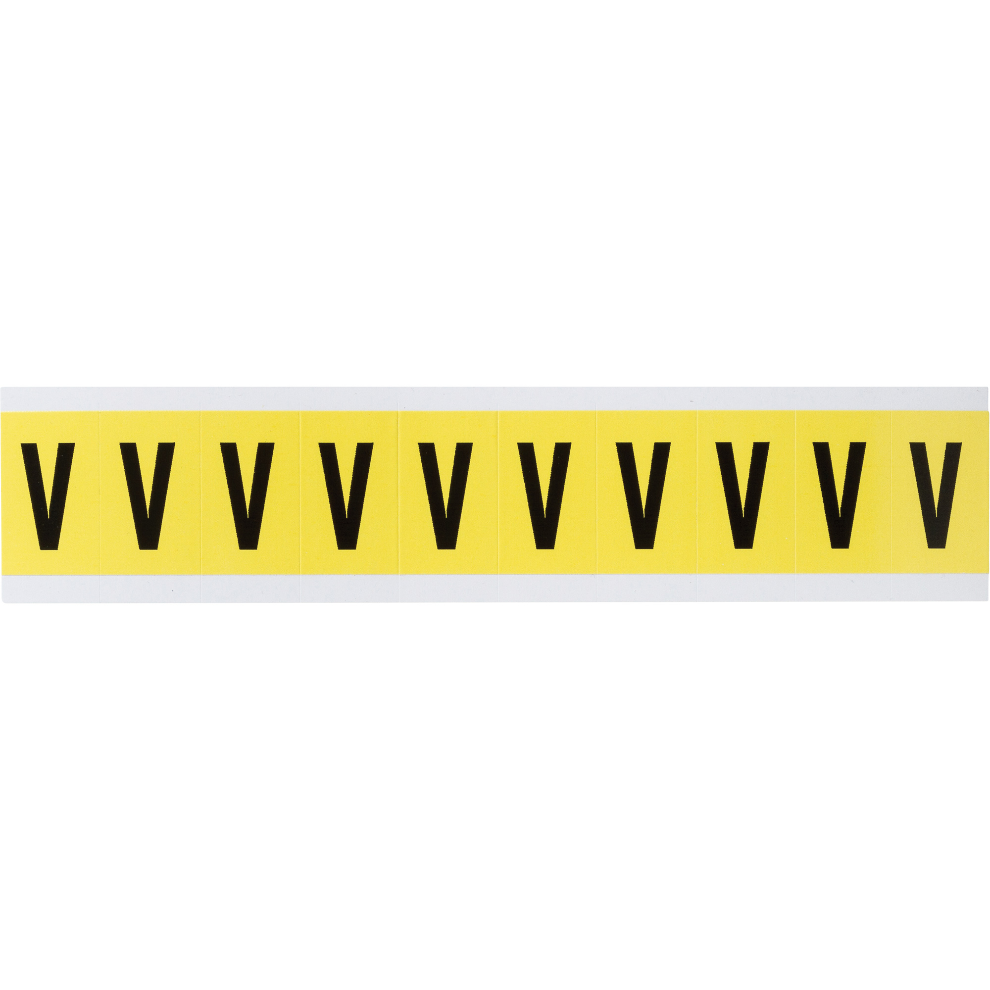 Étiquettes de lettres & chiffres individuels repositionnables, V, 1" h, Noir sur jaune