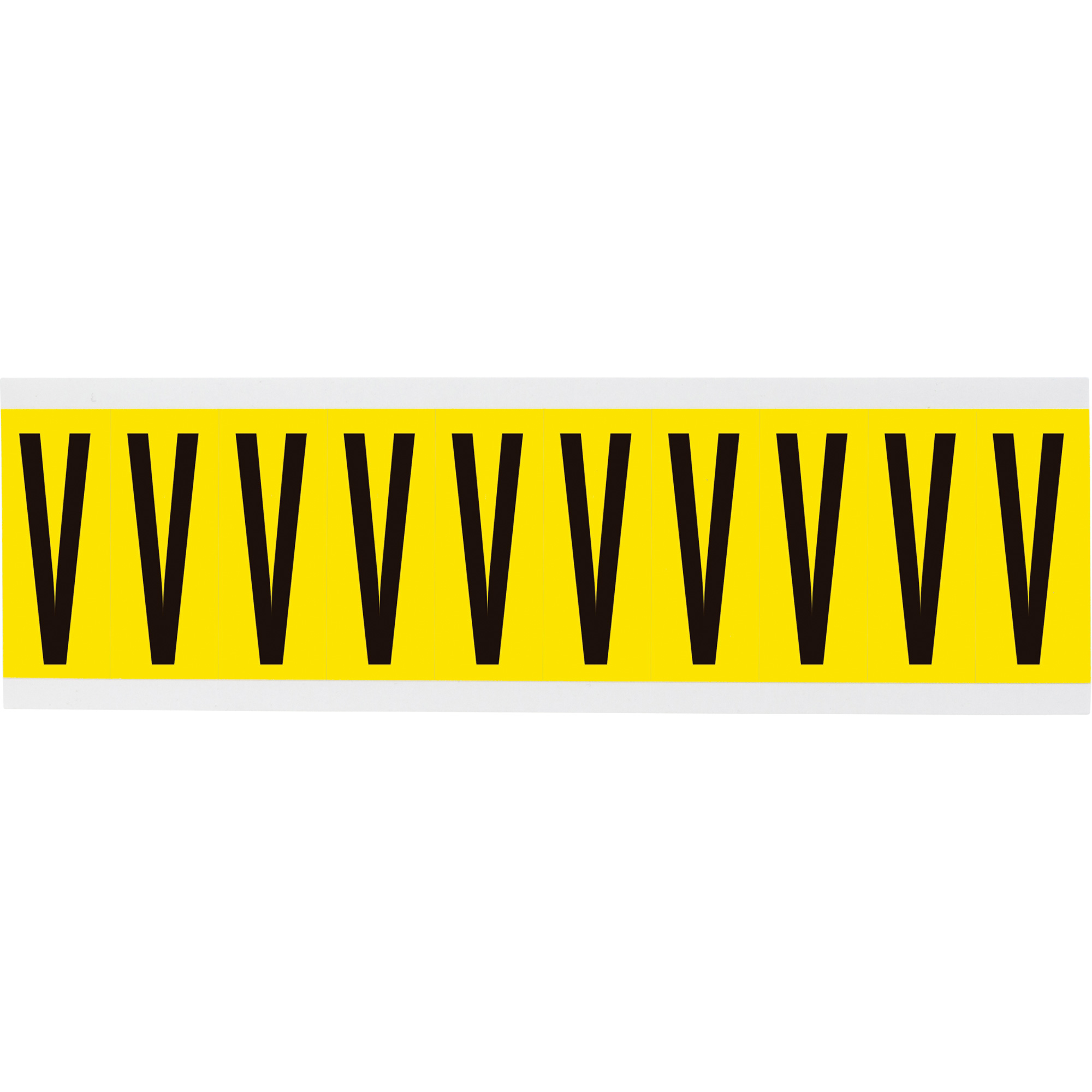Étiquettes de lettres & chiffres individuels repositionnables, V, 2" h, Noir sur jaune