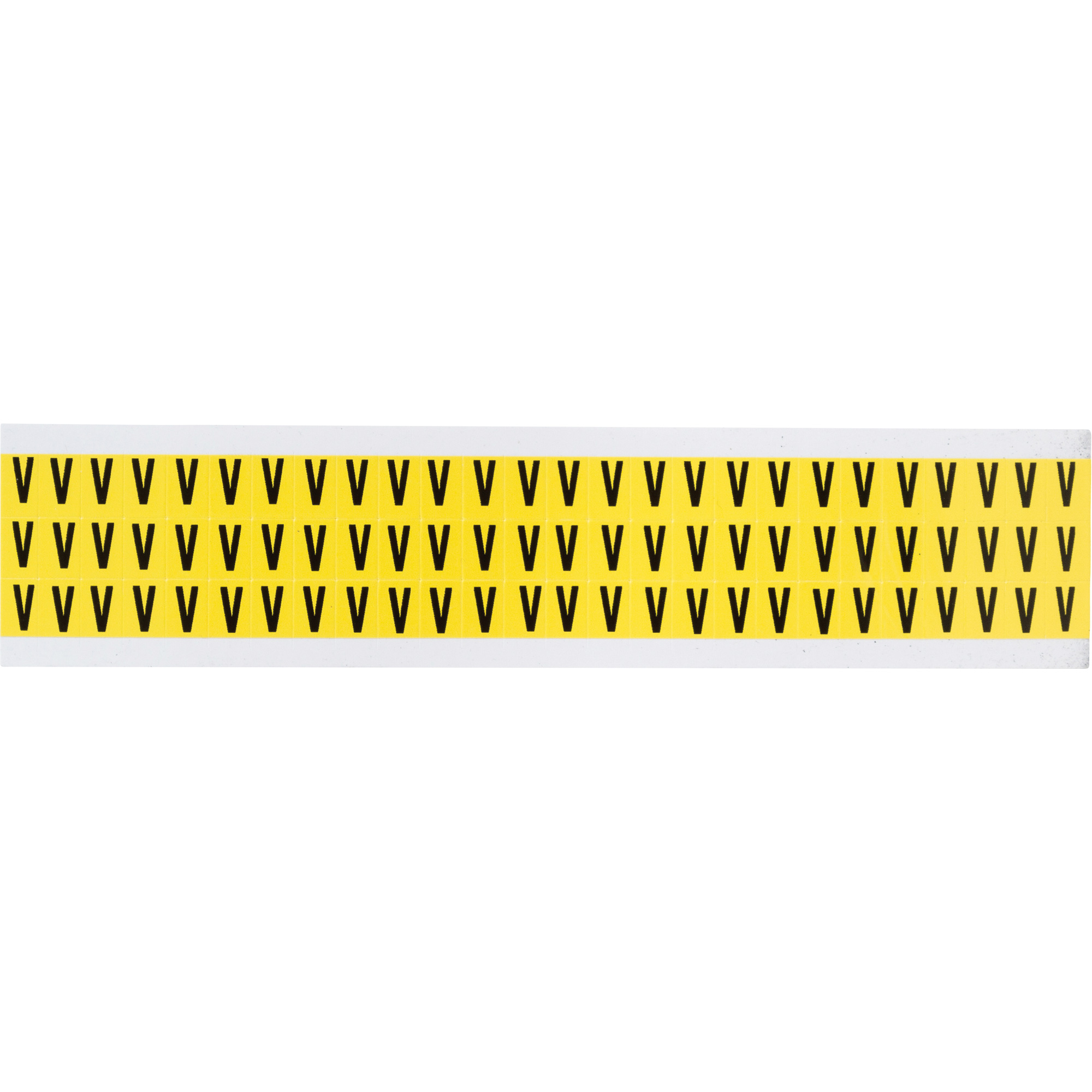 Étiquettes de lettres & chiffres individuels repositionnables, V, 3/8" h, Noir sur jaune