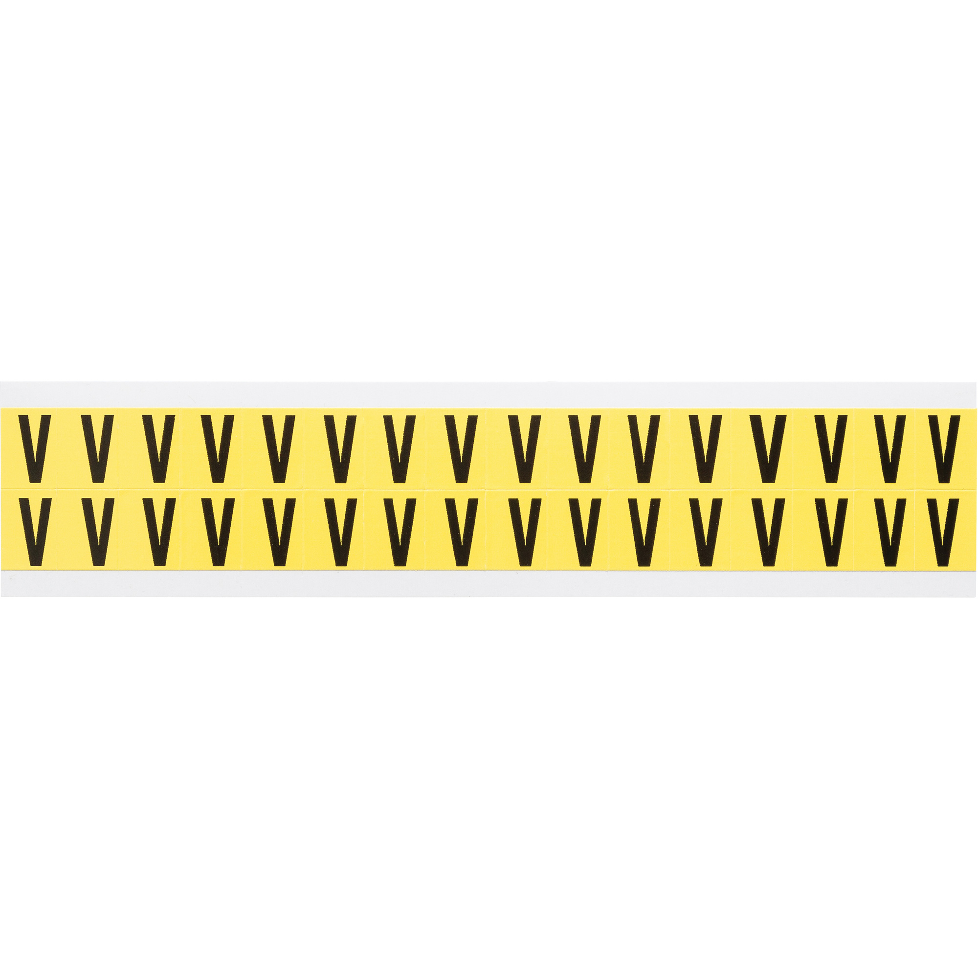 Étiquettes de lettres & chiffres individuels repositionnables, V, 5/8" h, Noir sur jaune