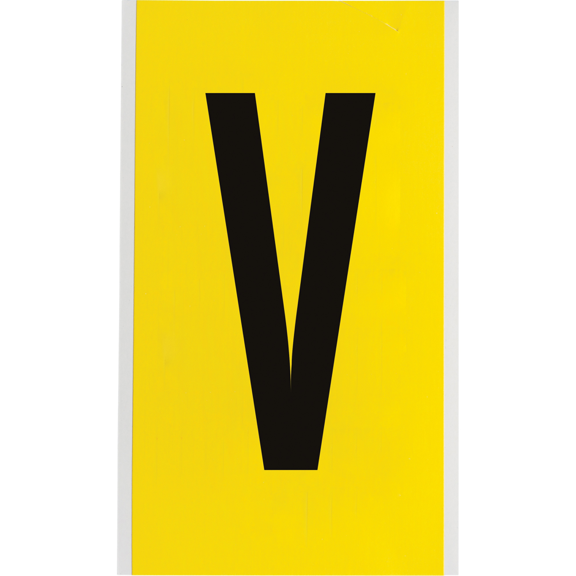 Étiquettes de lettres & chiffres individuels repositionnables, V, 6" h, Noir sur jaune
