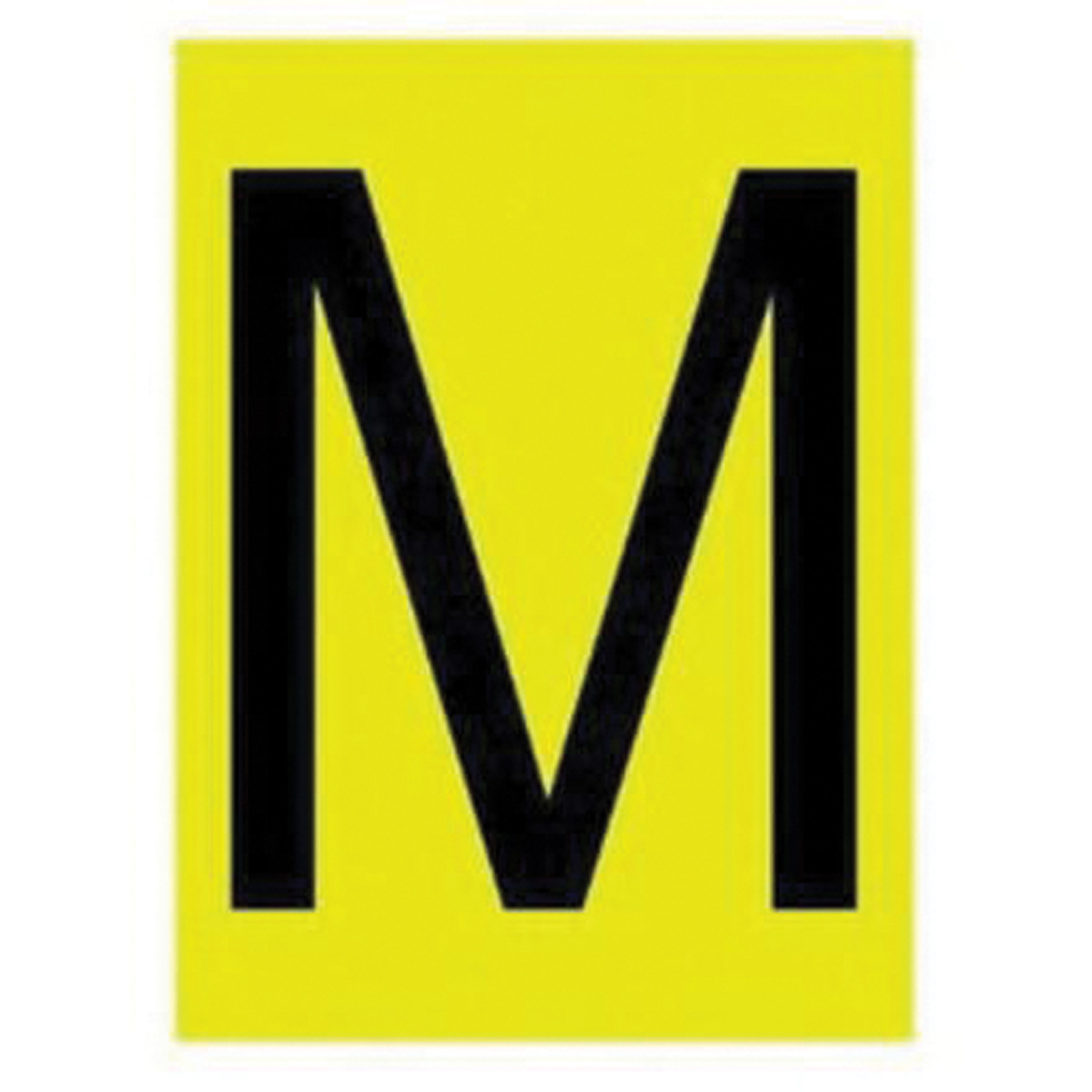 Étiquettes de lettres & chiffres réfléchissants individuels, M, 1" h, Noir sur jaune