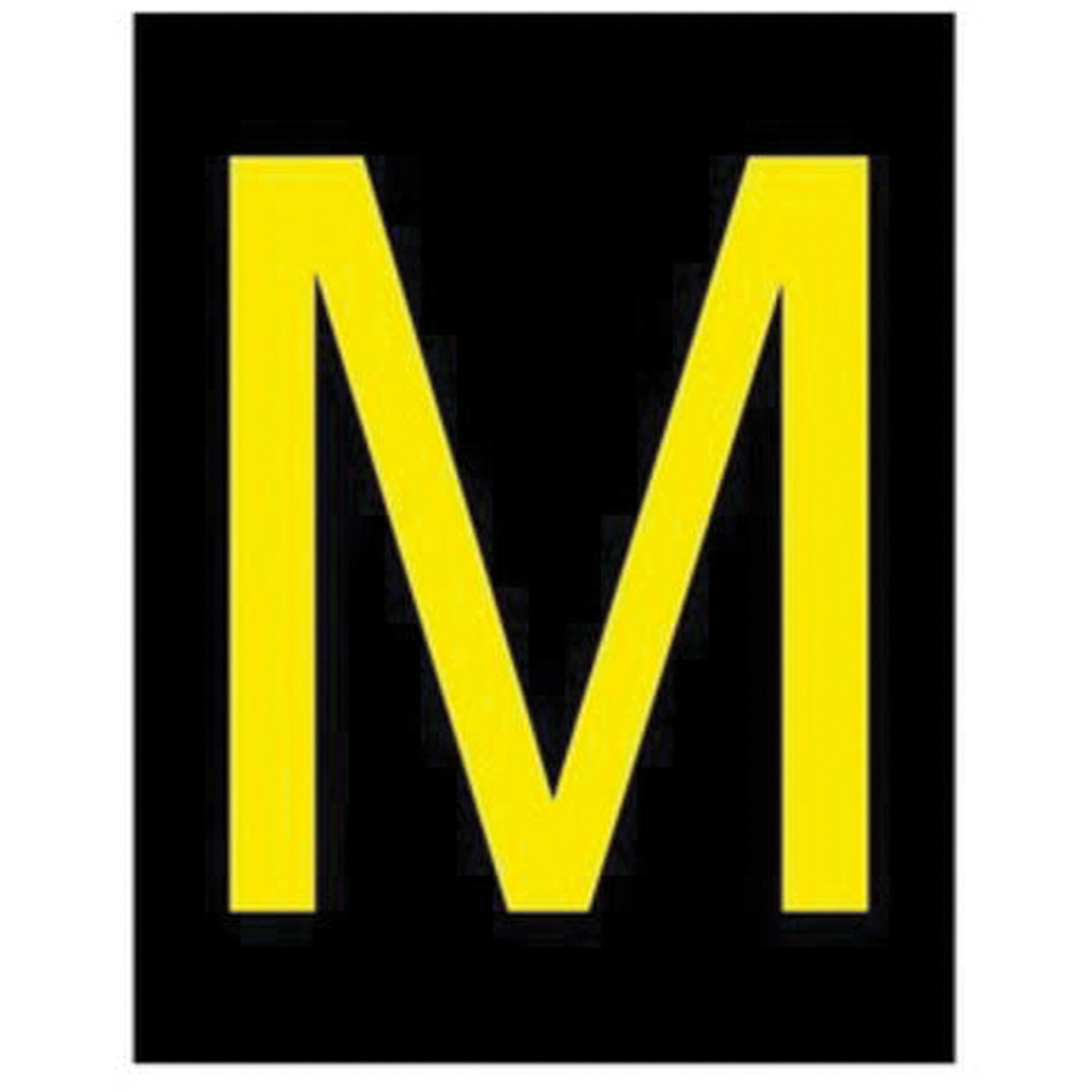 Étiquettes de lettres & chiffres réfléchissants individuels, M, 2-1/2" h, Jaune sur noir