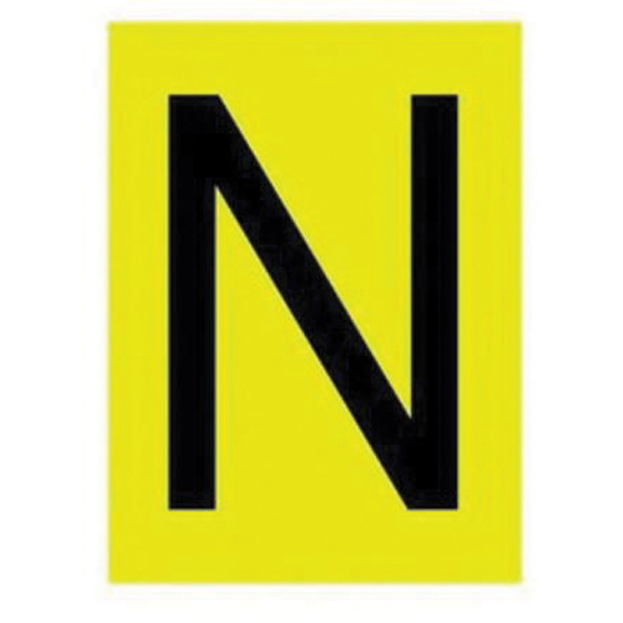 Étiquettes de lettres & chiffres réfléchissants individuels, N, 1" h, Noir sur jaune