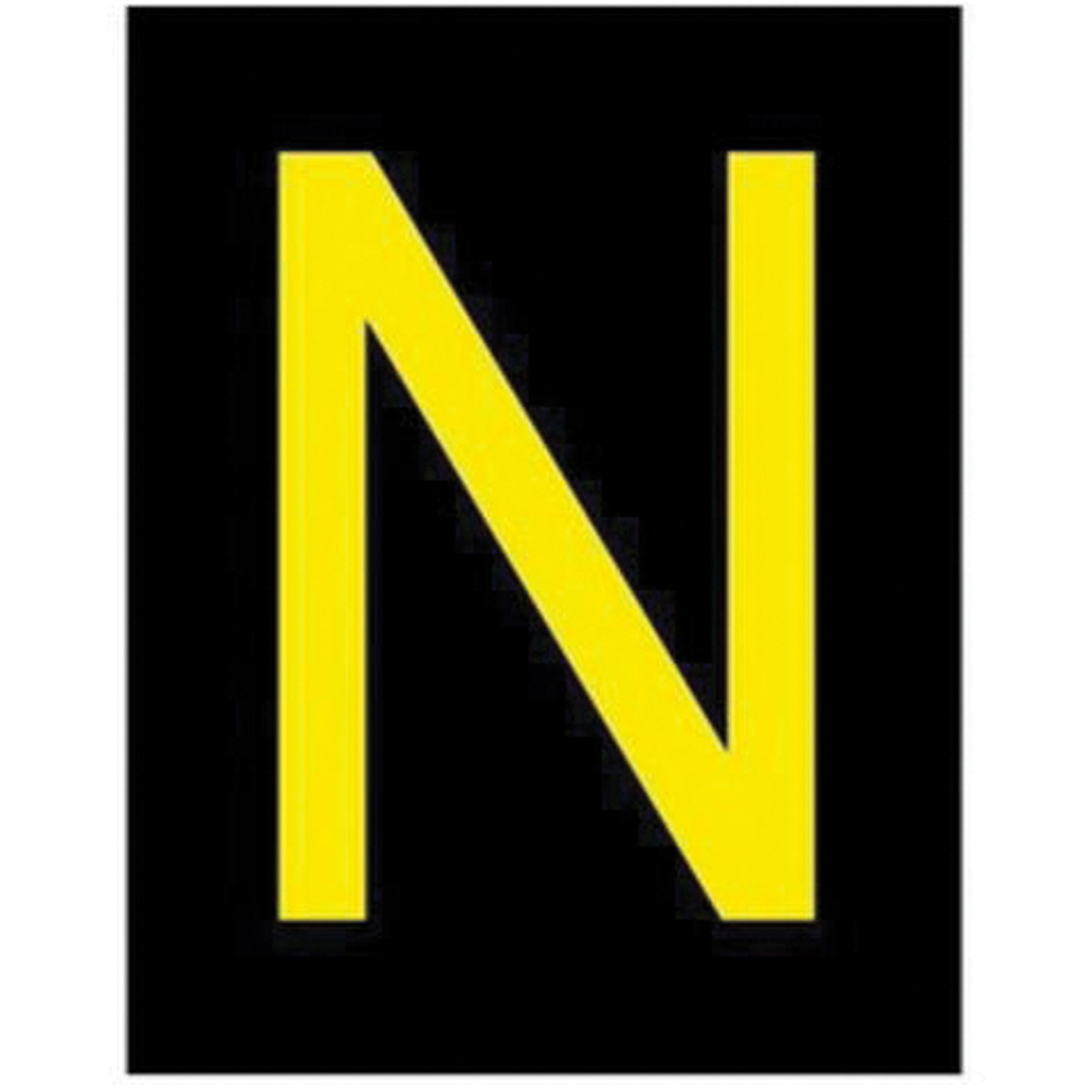 Étiquettes de lettres & chiffres réfléchissants individuels, N, 2-1/2" h, Jaune sur noir
