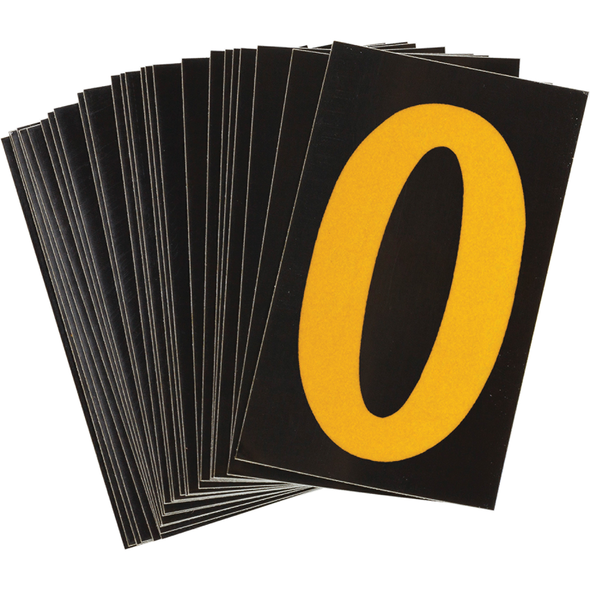 Étiquettes de lettres & chiffres réfléchissants individuels, O, 1-1/2" h, Jaune sur noir