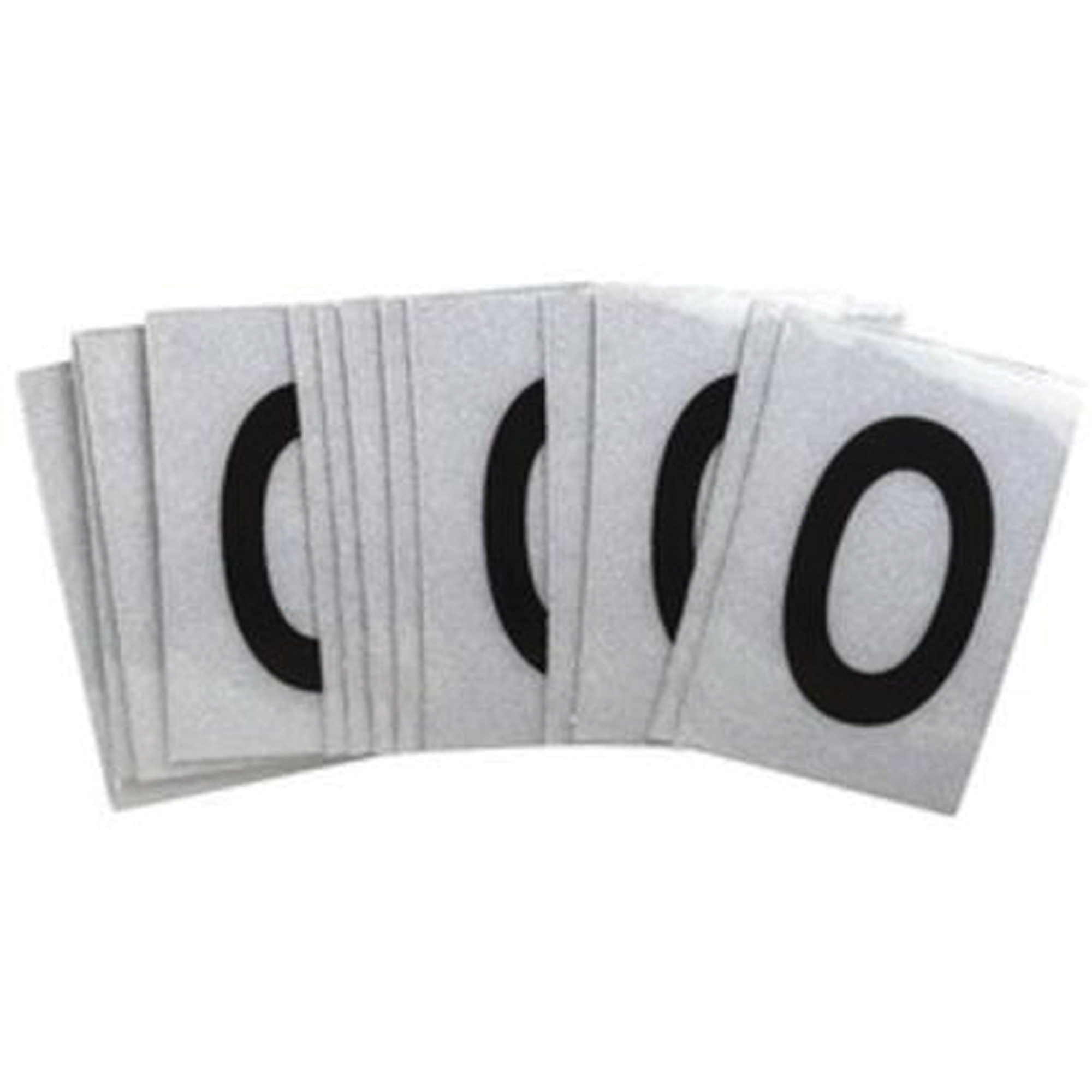 Étiquettes de lettres & chiffres réfléchissants individuels, O, 1" h, Noir sur argent