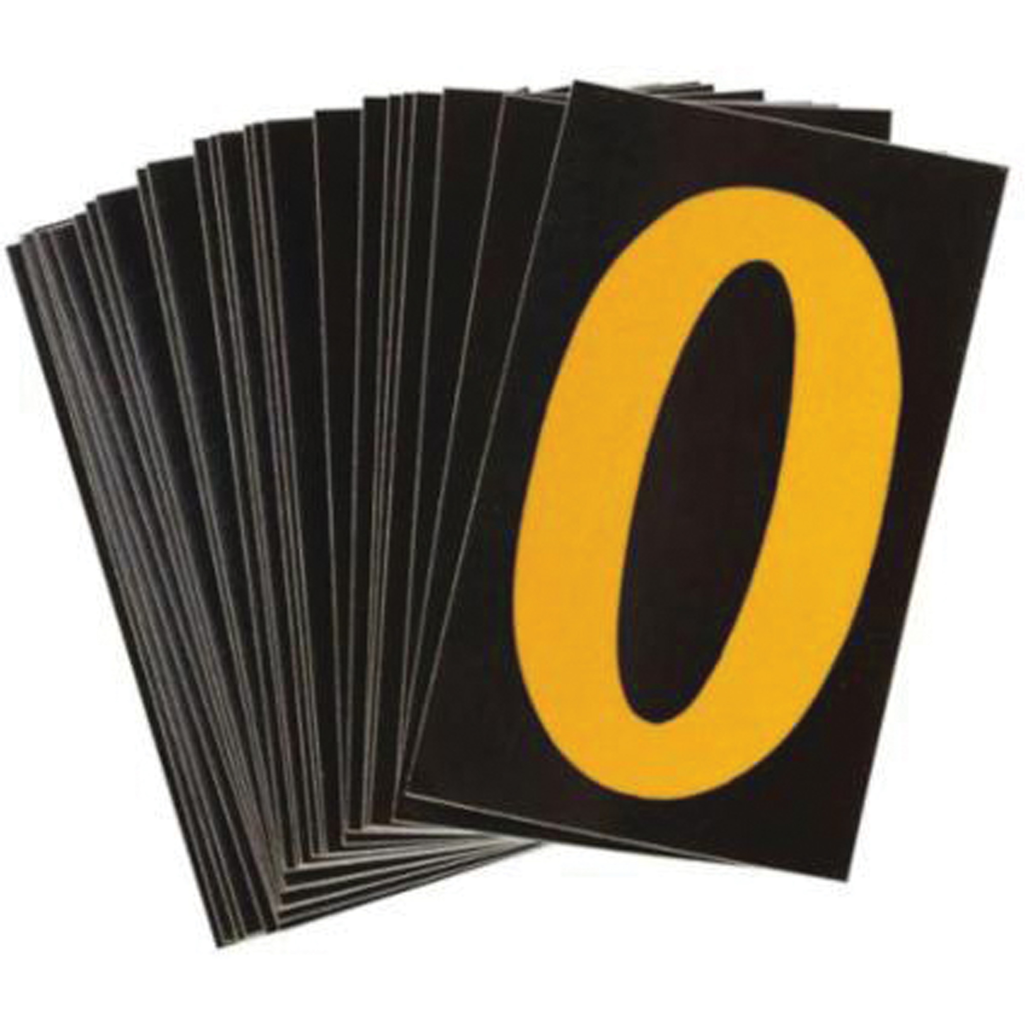 Étiquettes de lettres & chiffres réfléchissants individuels, O, 2-1/2" h, Jaune sur noir