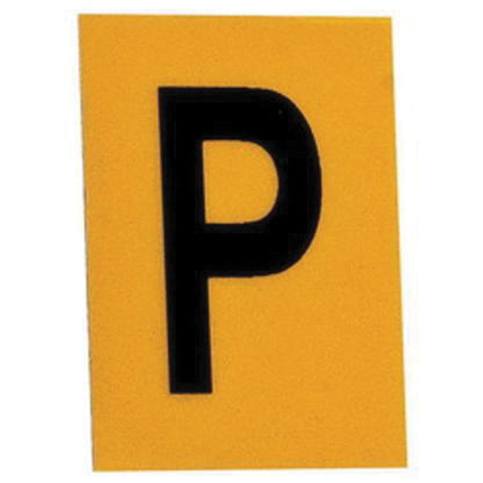 Étiquettes de lettres & chiffres réfléchissants individuels, P, 1" h, Noir sur jaune