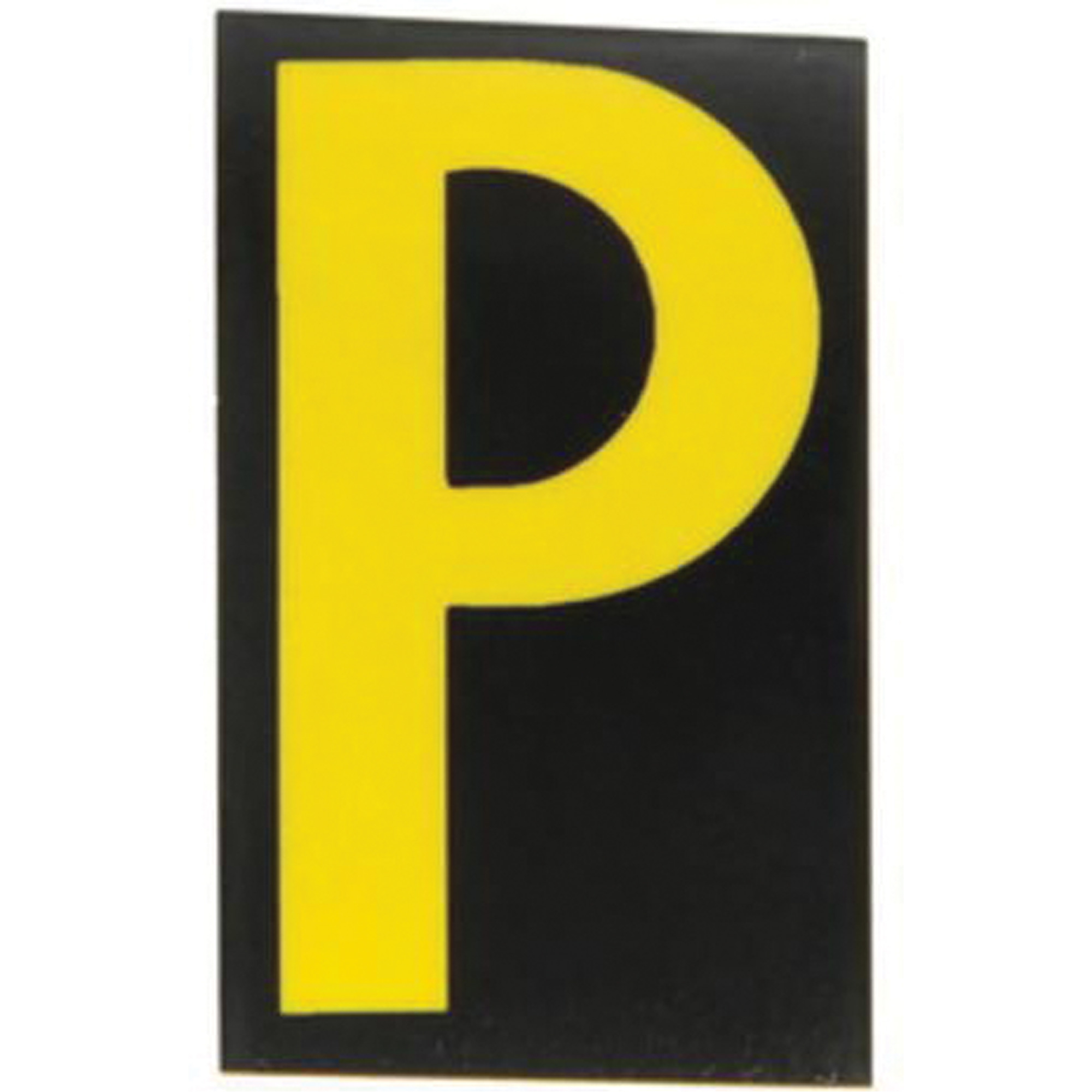 Étiquettes de lettres & chiffres réfléchissants individuels, P, 2-1/2" h, Jaune sur noir