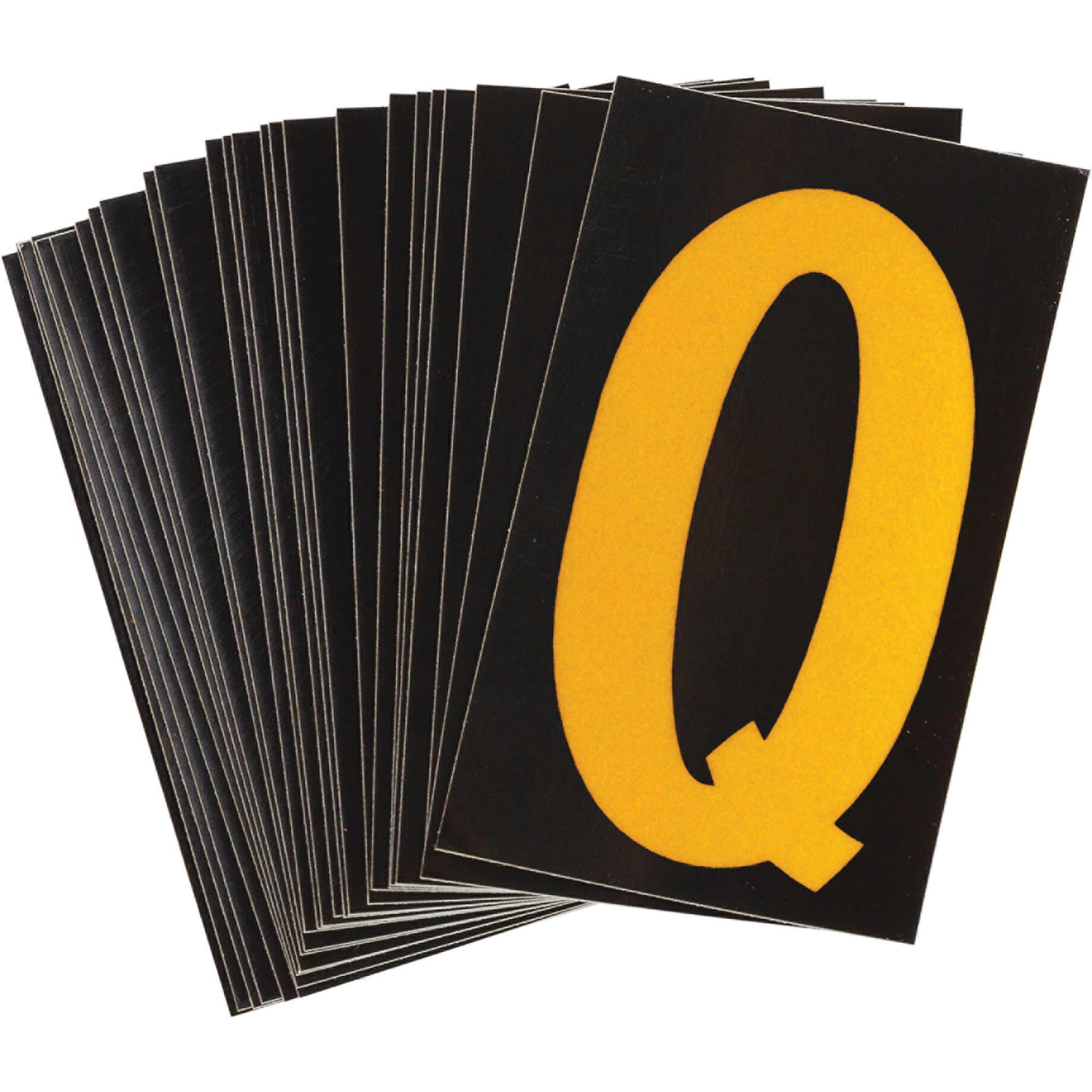 Étiquettes de lettres & chiffres réfléchissants individuels, Q, 1-1/2" h, Jaune sur noir
