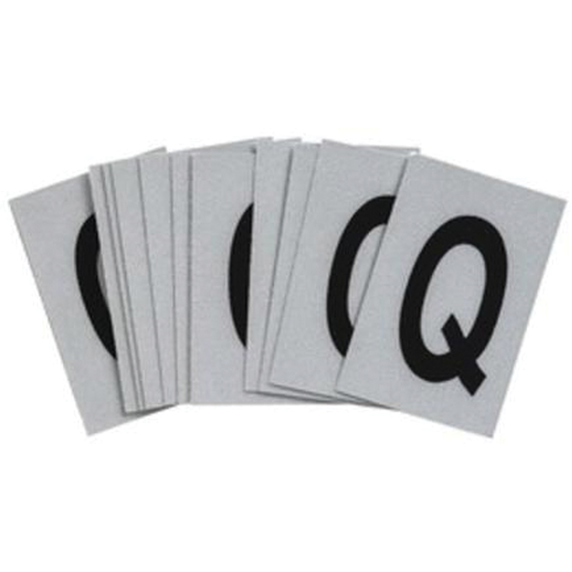 Étiquettes de lettres & chiffres réfléchissants individuels, Q, 1" h, Noir sur argent