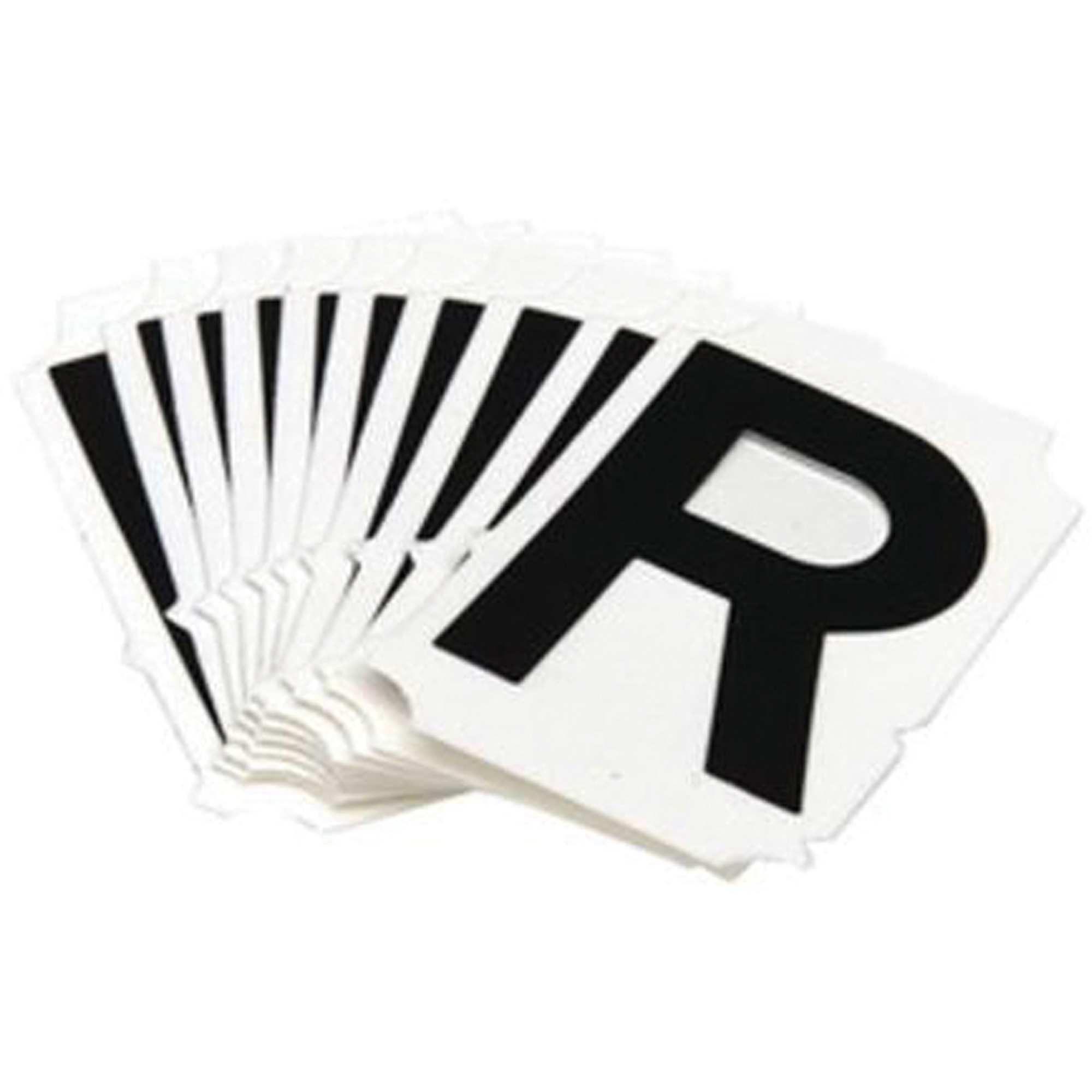 Étiquettes de lettres & chiffres réfléchissants individuels, R, 1" h, Noir sur argent