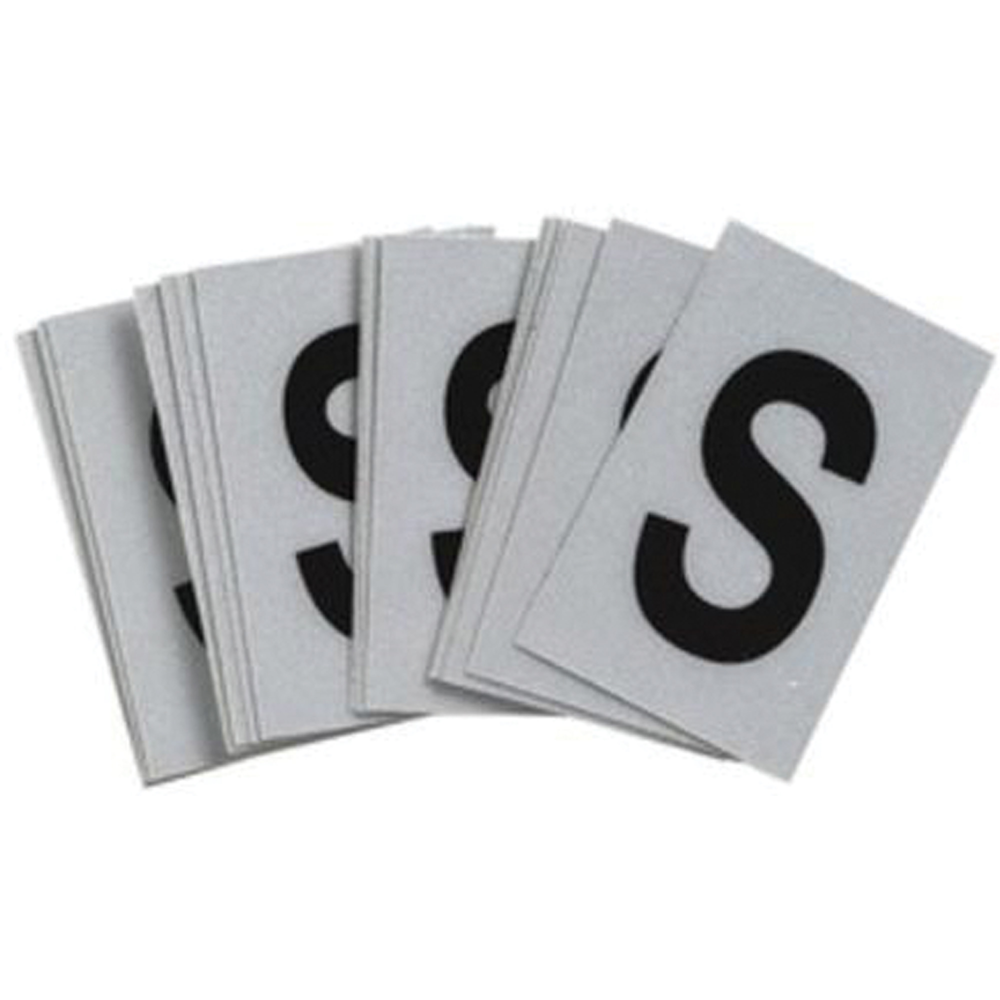 Étiquettes de lettres & chiffres réfléchissants individuels, S, 1" h, Noir sur argent