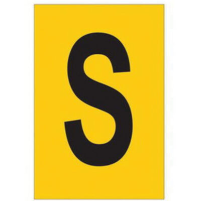 Étiquettes de lettres & chiffres réfléchissants individuels, S, 1" h, Noir sur jaune