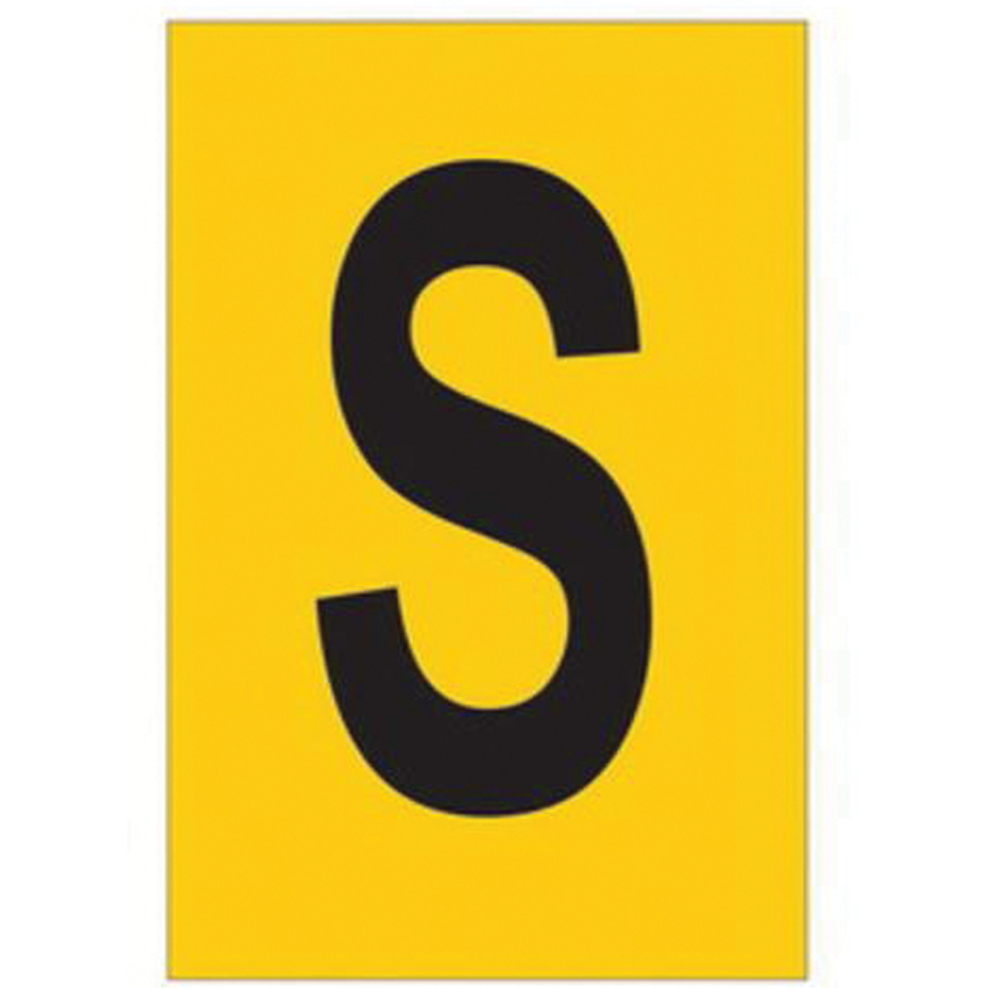 Étiquettes de lettres & chiffres réfléchissants individuels, S, 1" h, Noir sur jaune
