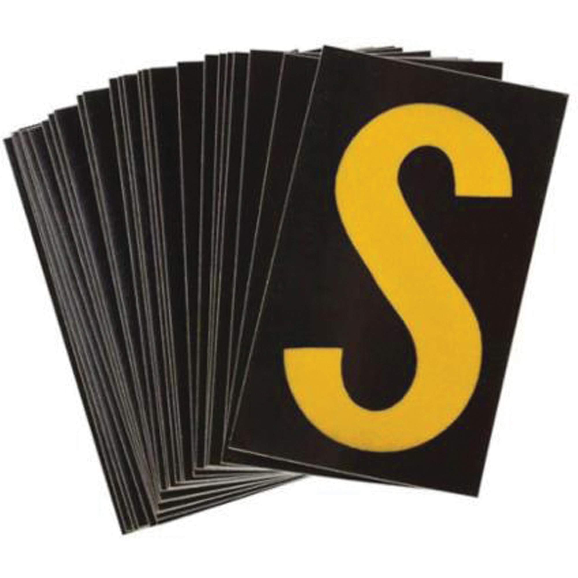 Étiquettes de lettres & chiffres réfléchissants individuels, S, 2-1/2" h, Jaune sur noir