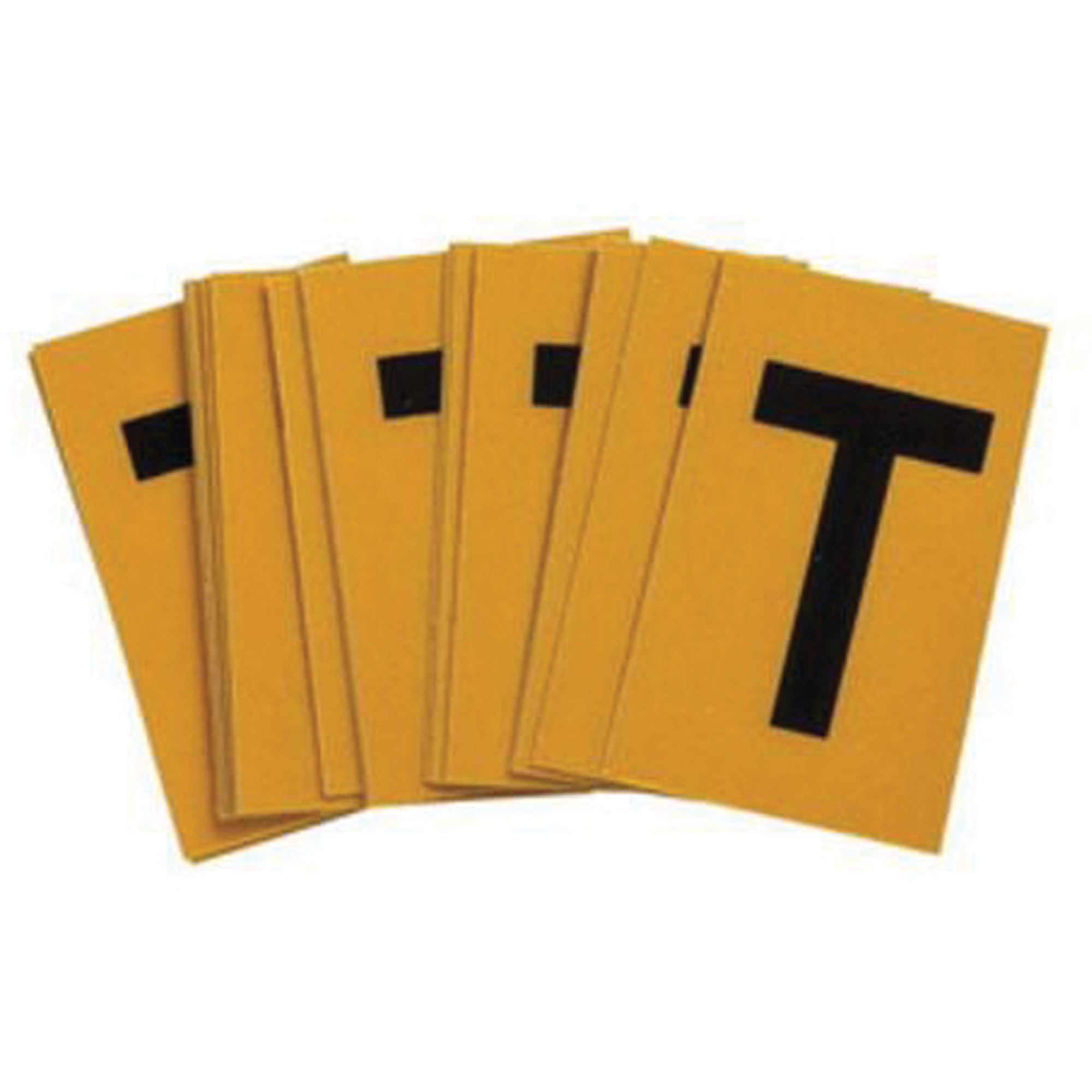 Étiquettes de lettres & chiffres réfléchissants individuels, T, 1" h, Noir sur jaune