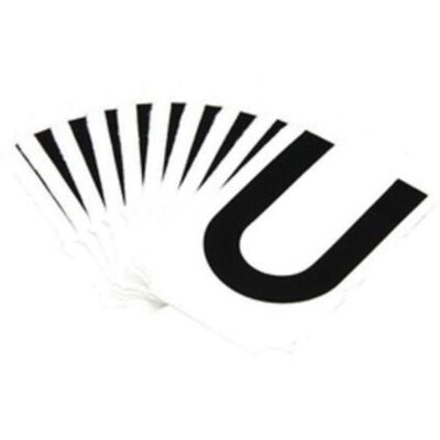 Étiquettes de lettres & chiffres réfléchissants individuels, U, 1" h, Noir sur argent