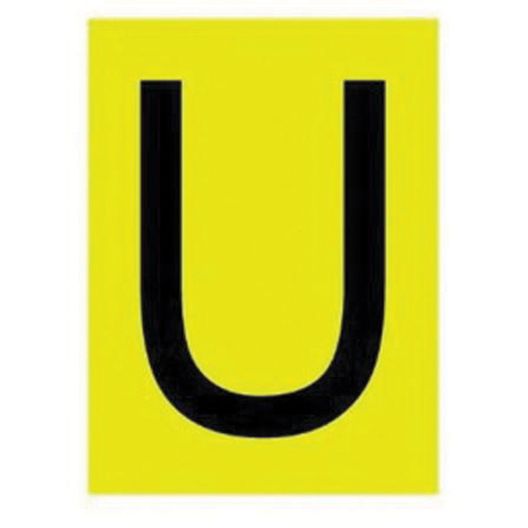 Étiquettes de lettres & chiffres réfléchissants individuels, U, 1" h, Noir sur jaune