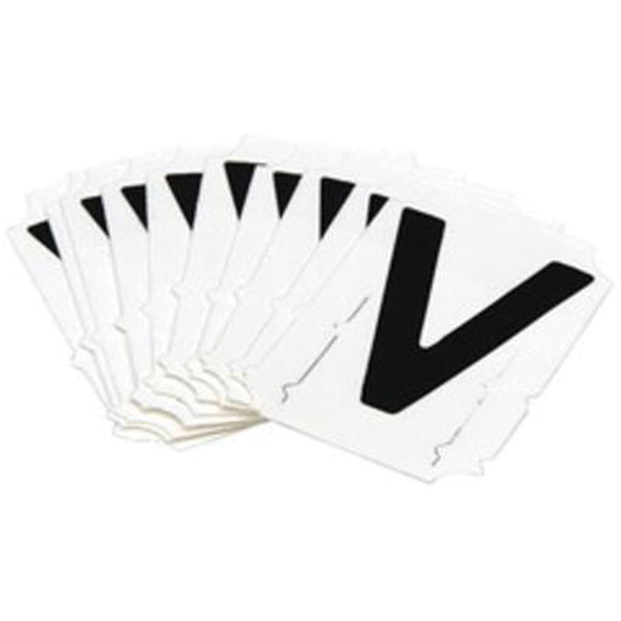 Étiquettes de lettres & chiffres réfléchissants individuels, V, 1" h, Noir sur argent