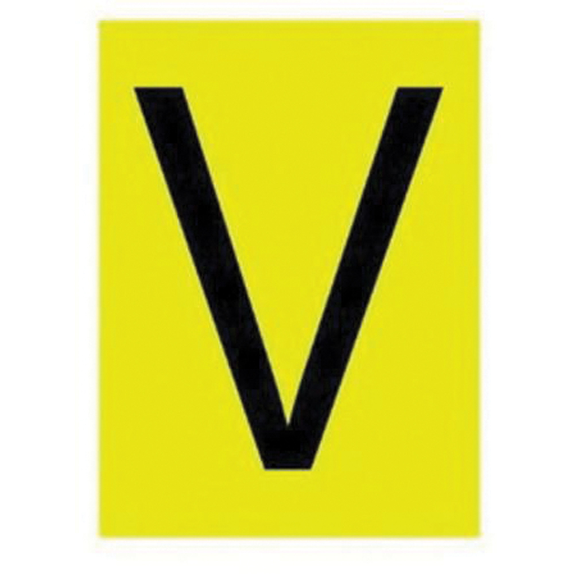 Étiquettes de lettres & chiffres réfléchissants individuels, V, 1" h, Noir sur jaune