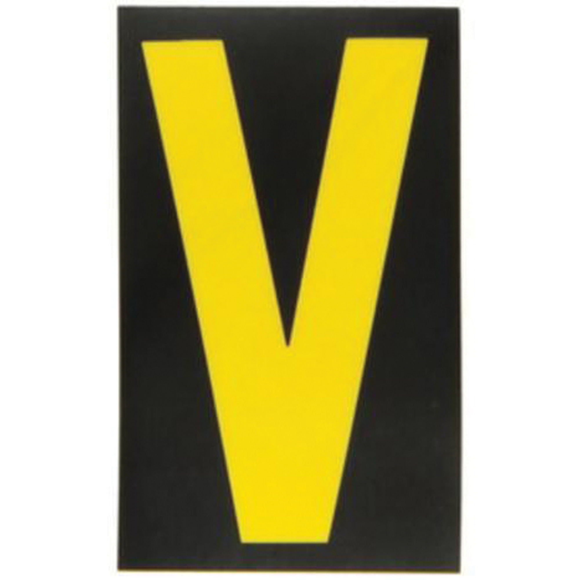 Étiquettes de lettres & chiffres réfléchissants individuels, V, 2-1/2" h, Jaune sur noir