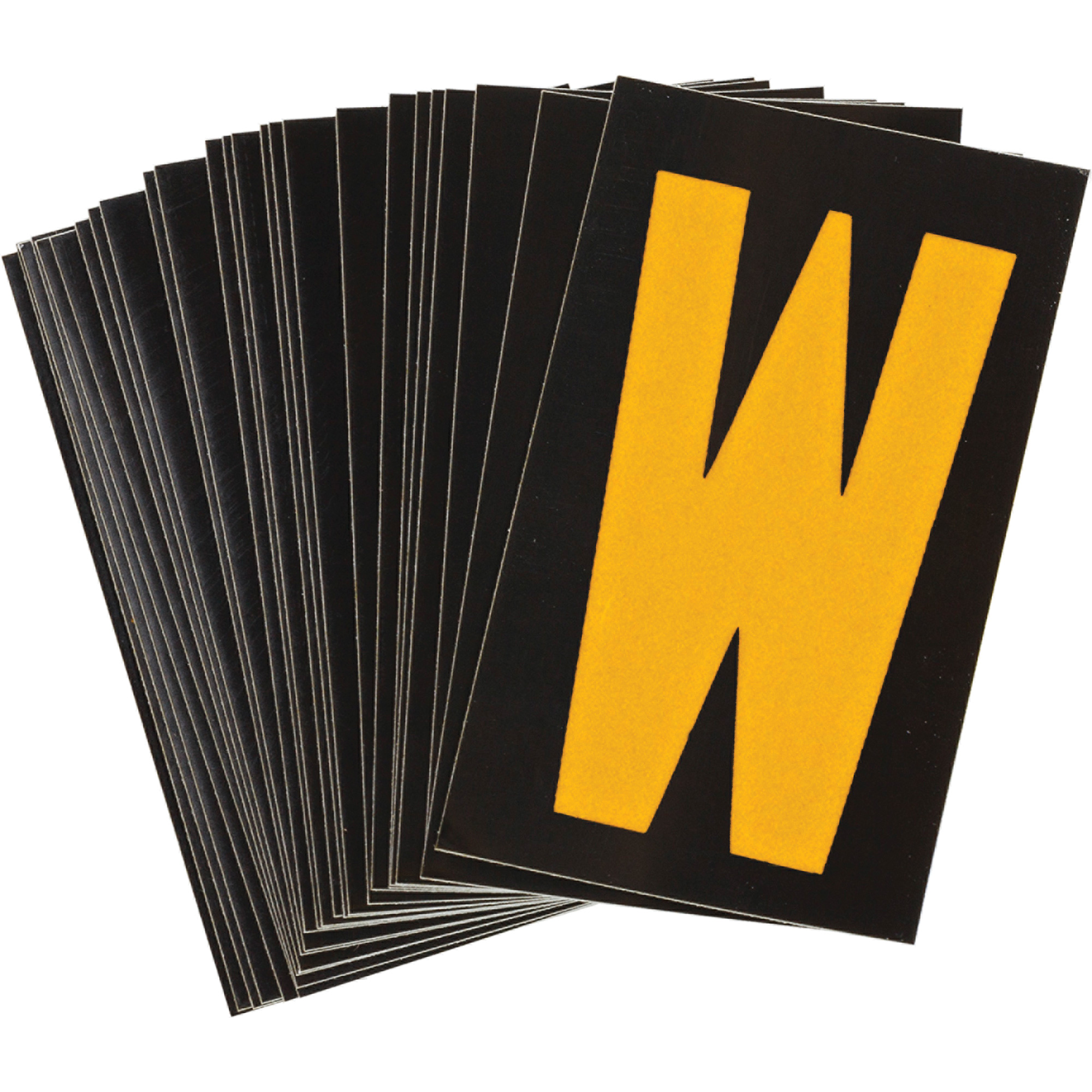 Étiquettes de lettres & chiffres réfléchissants individuels, W, 1-1/2" h, Jaune sur noir