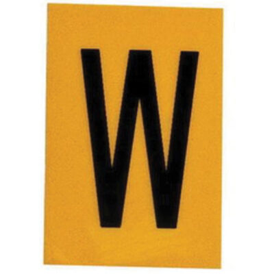 Étiquettes de lettres & chiffres réfléchissants individuels, W, 1" h, Noir sur jaune
