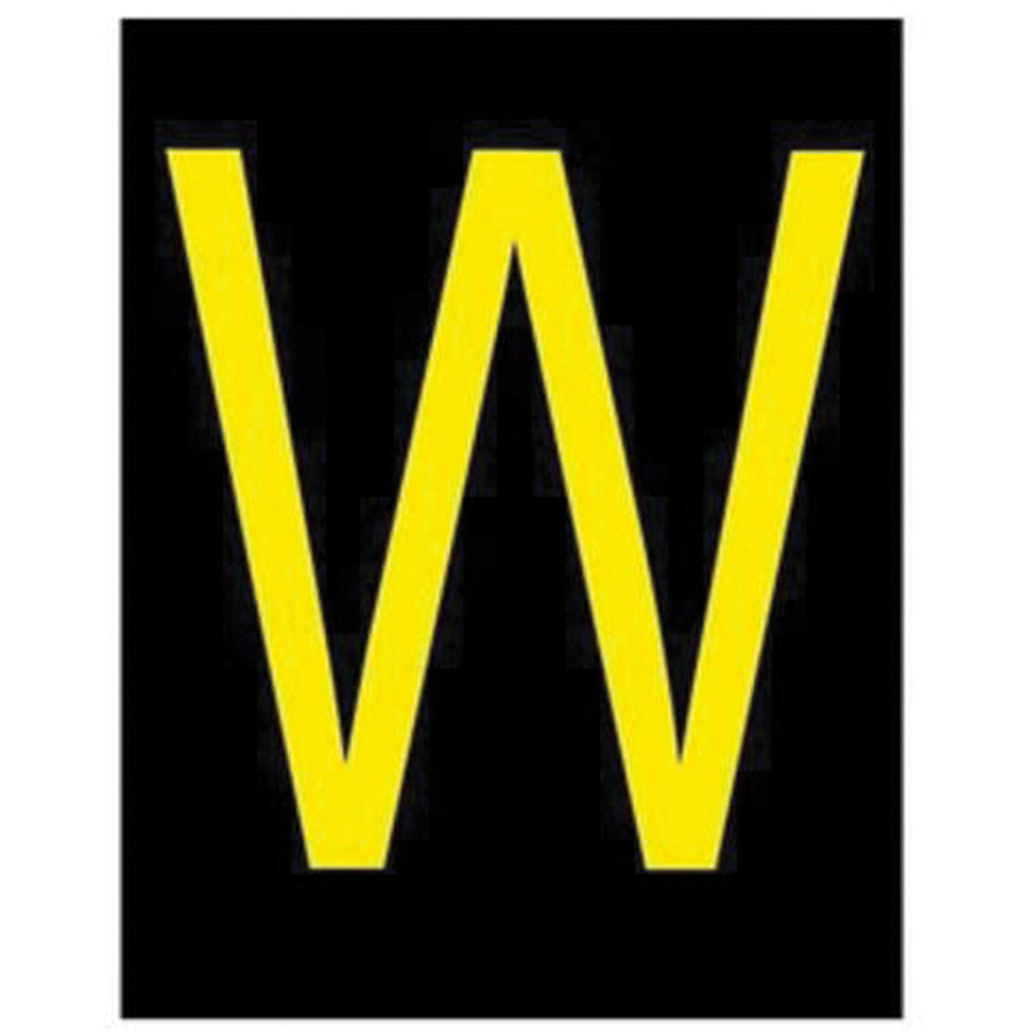 Étiquettes de lettres & chiffres réfléchissants individuels, W, 2-1/2" h, Jaune sur noir