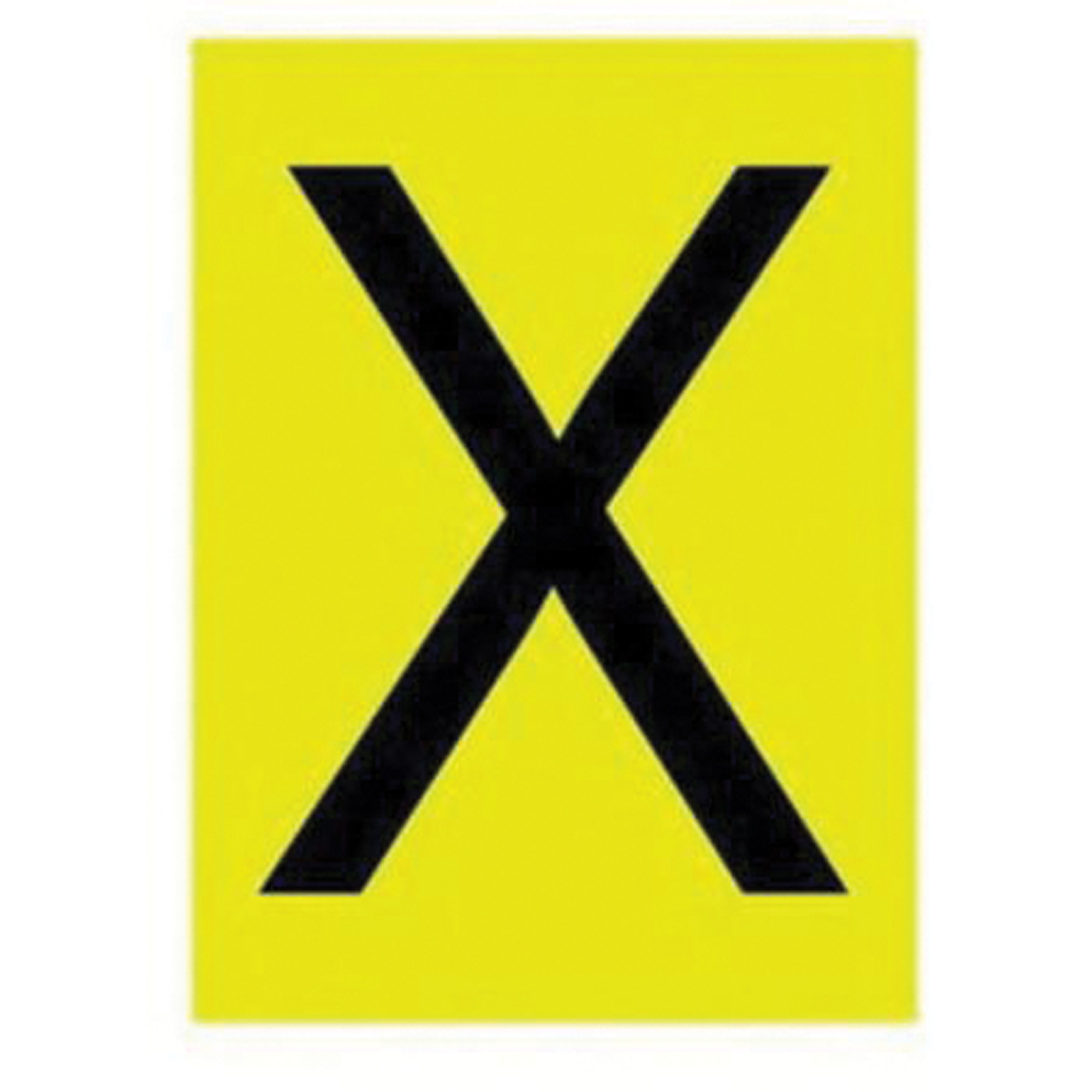 Étiquettes de lettres & chiffres réfléchissants individuels, X, 1" h, Noir sur jaune