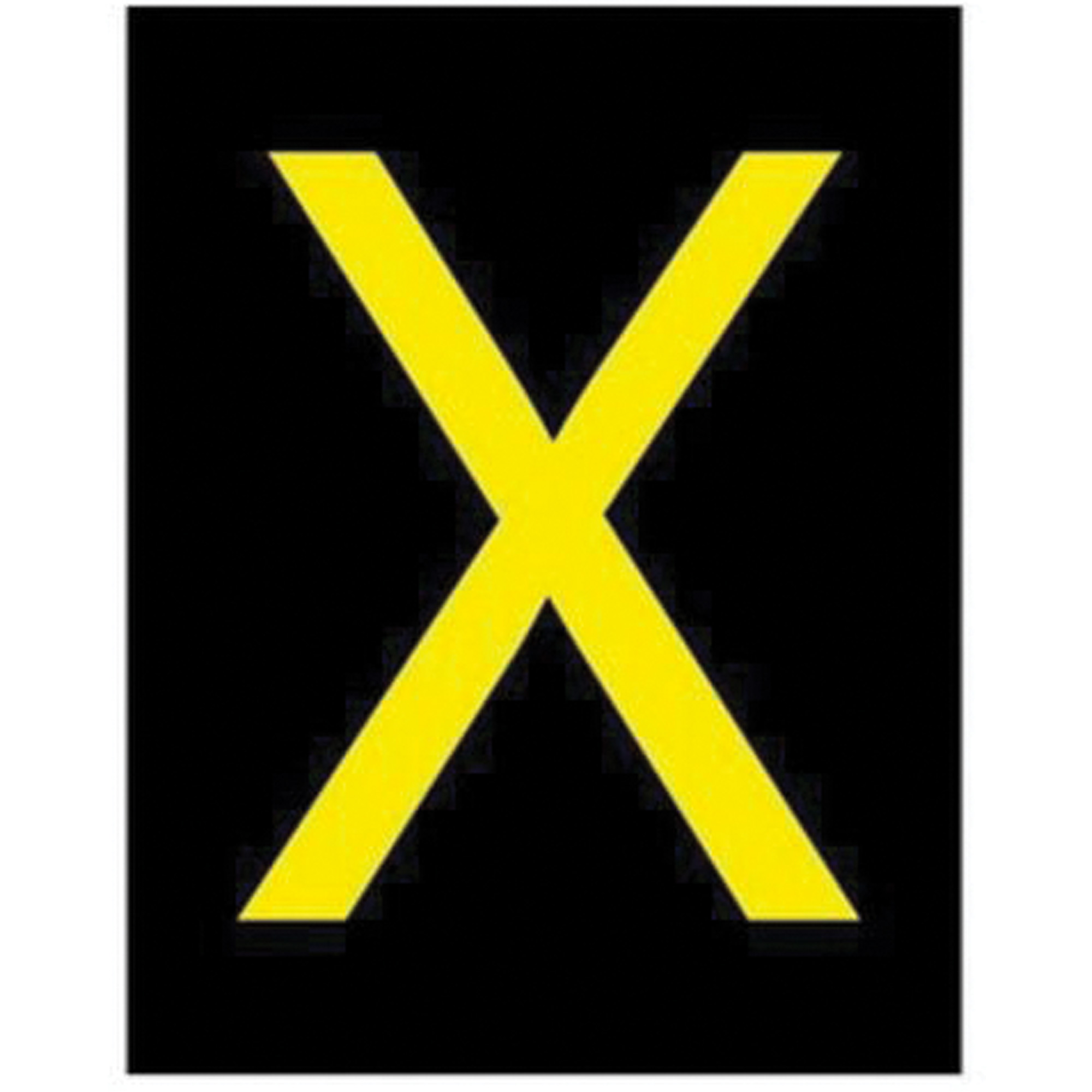 Étiquettes de lettres & chiffres réfléchissants individuels, X, 2-1/2" h, Jaune sur noir