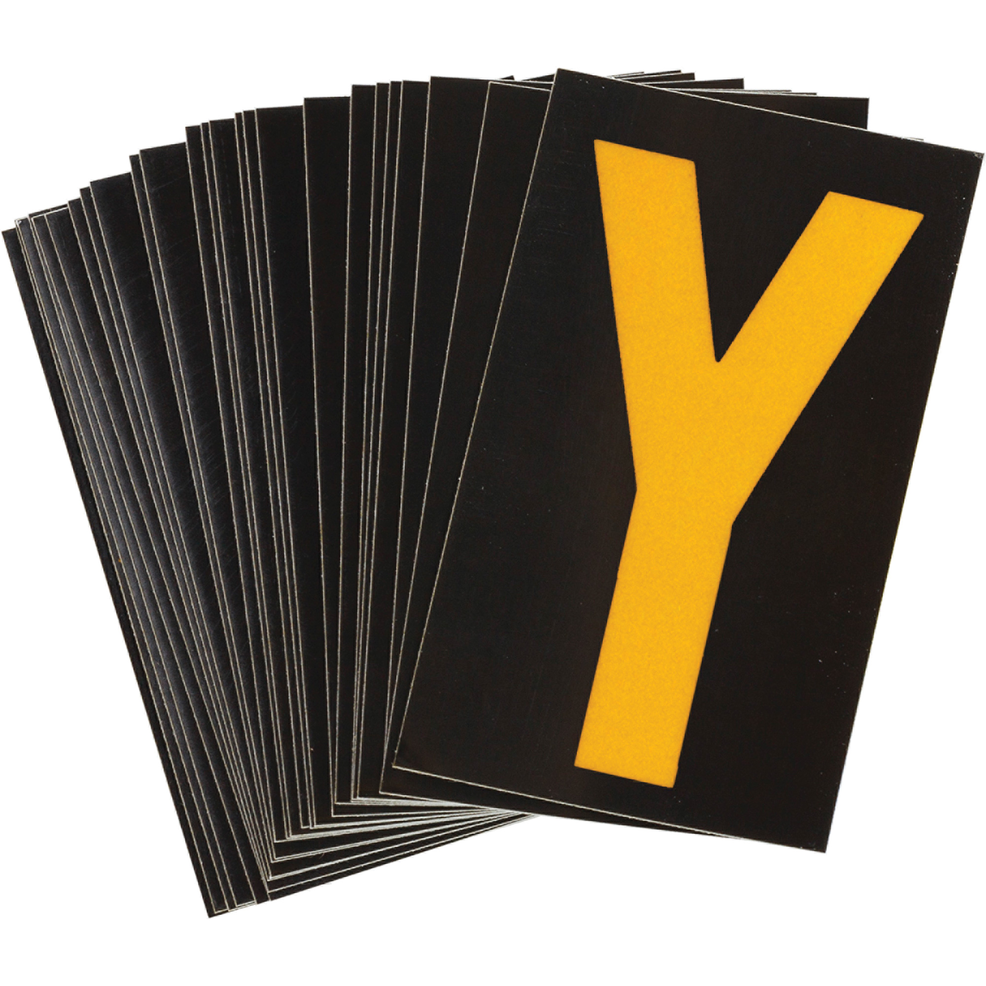 Étiquettes de lettres & chiffres réfléchissants individuels, Y, 1-1/2" h, Jaune sur noir