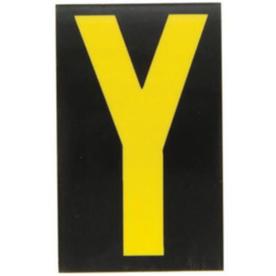 Étiquettes de lettres & chiffres réfléchissants individuels, Y, 2-1/2" h, Jaune sur noir
