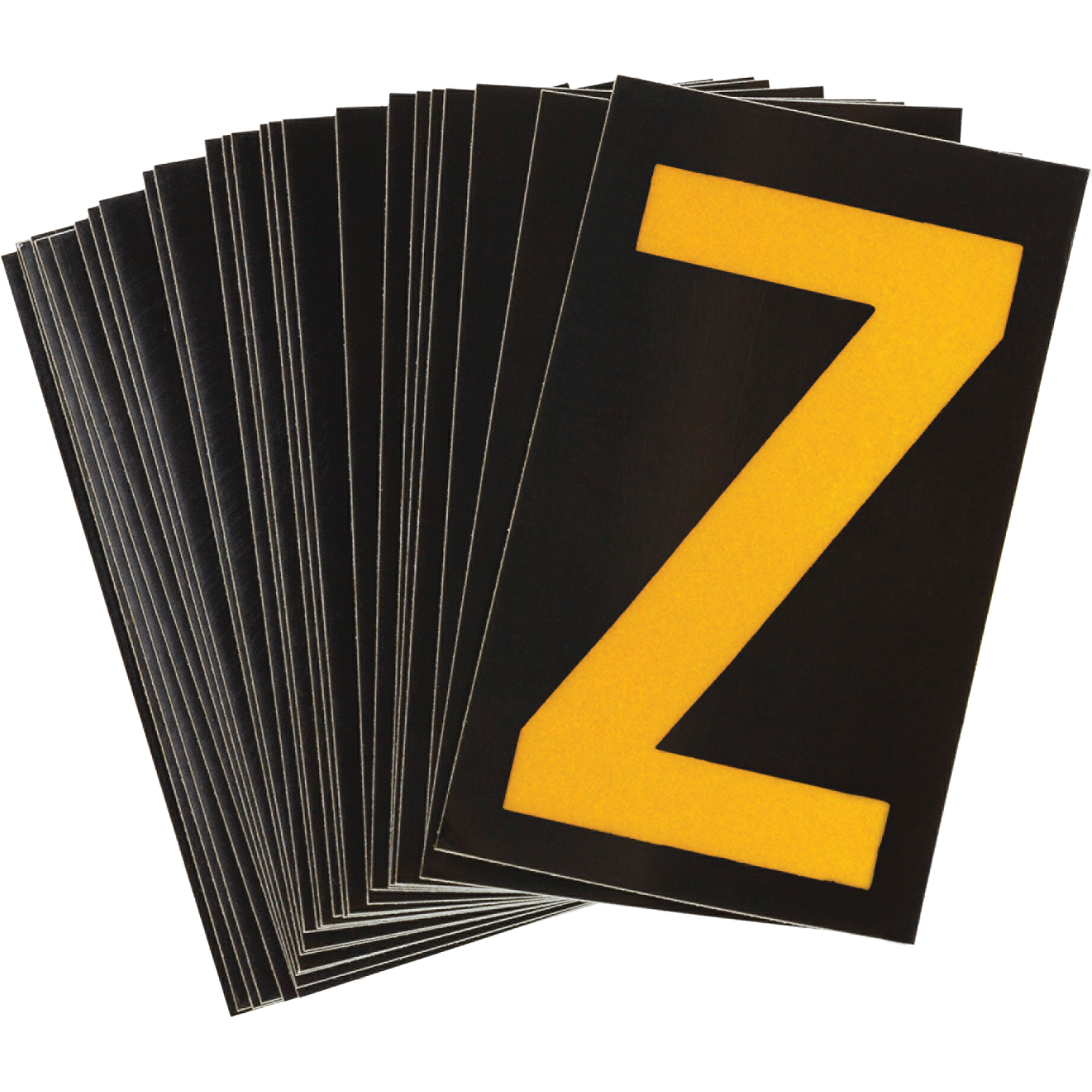Étiquettes de lettres & chiffres réfléchissants individuels, Z, 1-1/2" h, Jaune sur noir