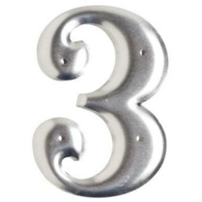 Étiquettes de lettres et chiffres embossés en aluminium, 3, 3" h, Argent